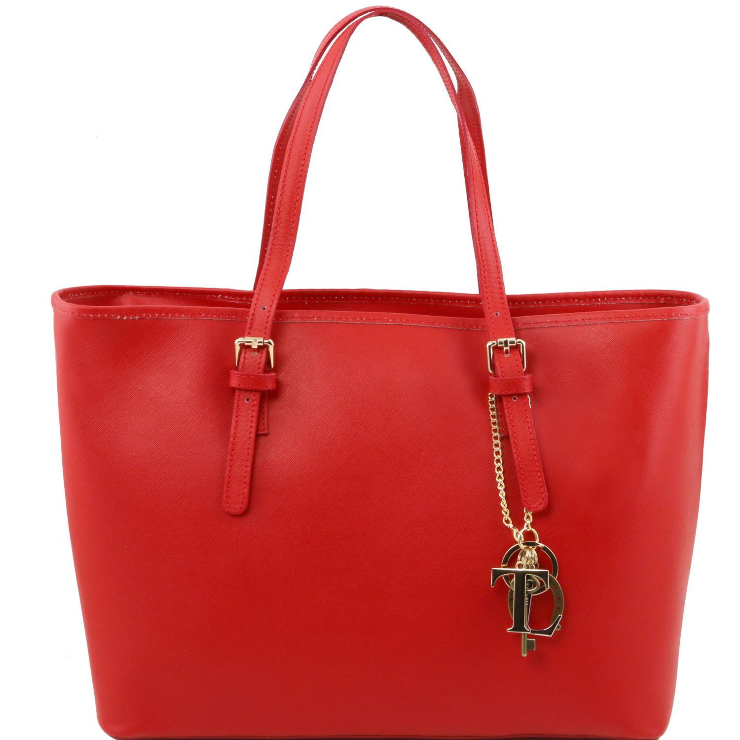 TL KeyLuck - Saffiano leather shopping bag with two handles red