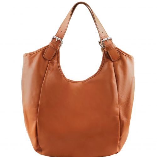Gina - Geanta din piele boho new size cognac