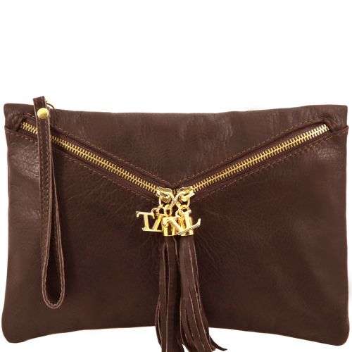 Audrey - Clutch din piele maro inchis