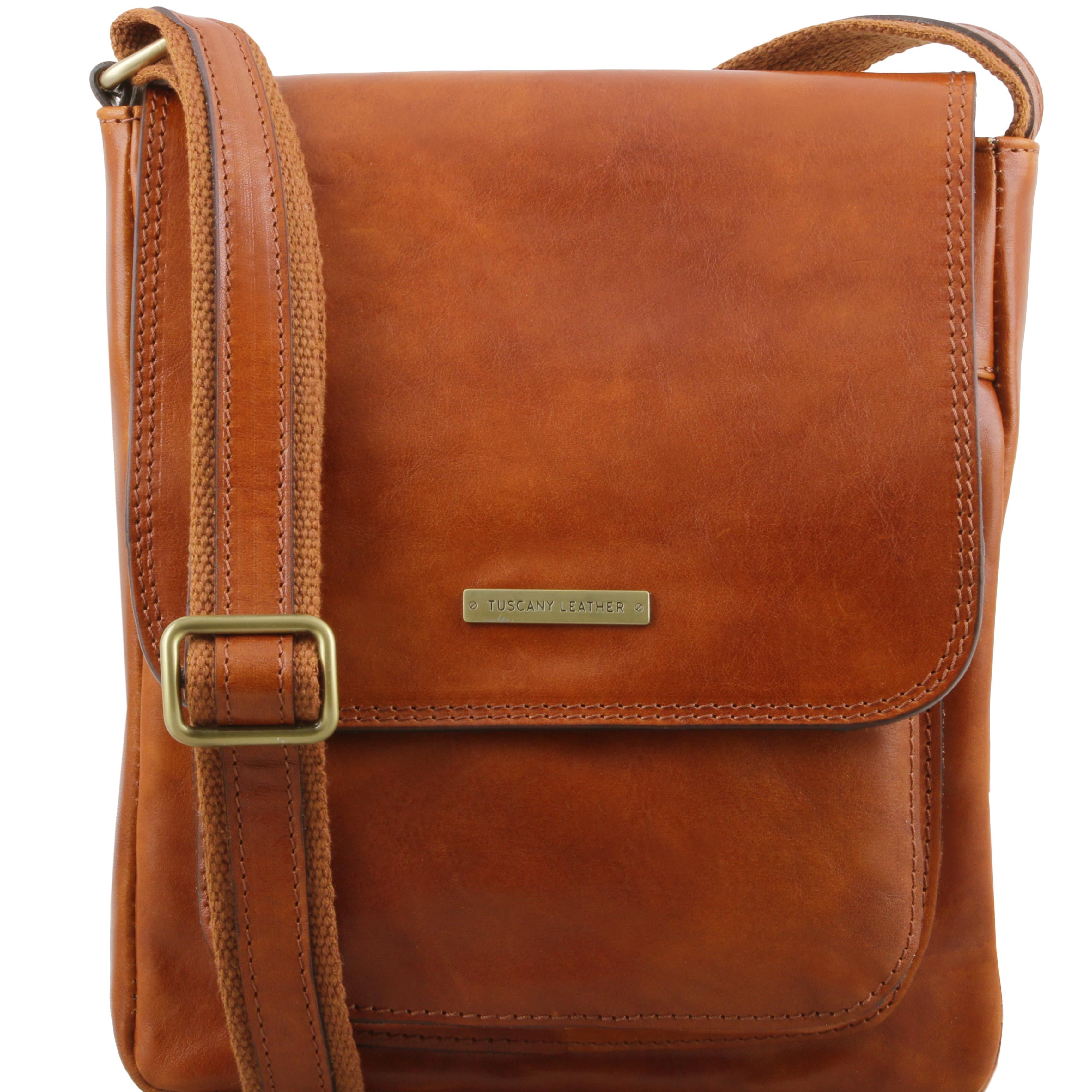 JIMMY - Geanta crossbody din piele honey cu fermoar frontal
