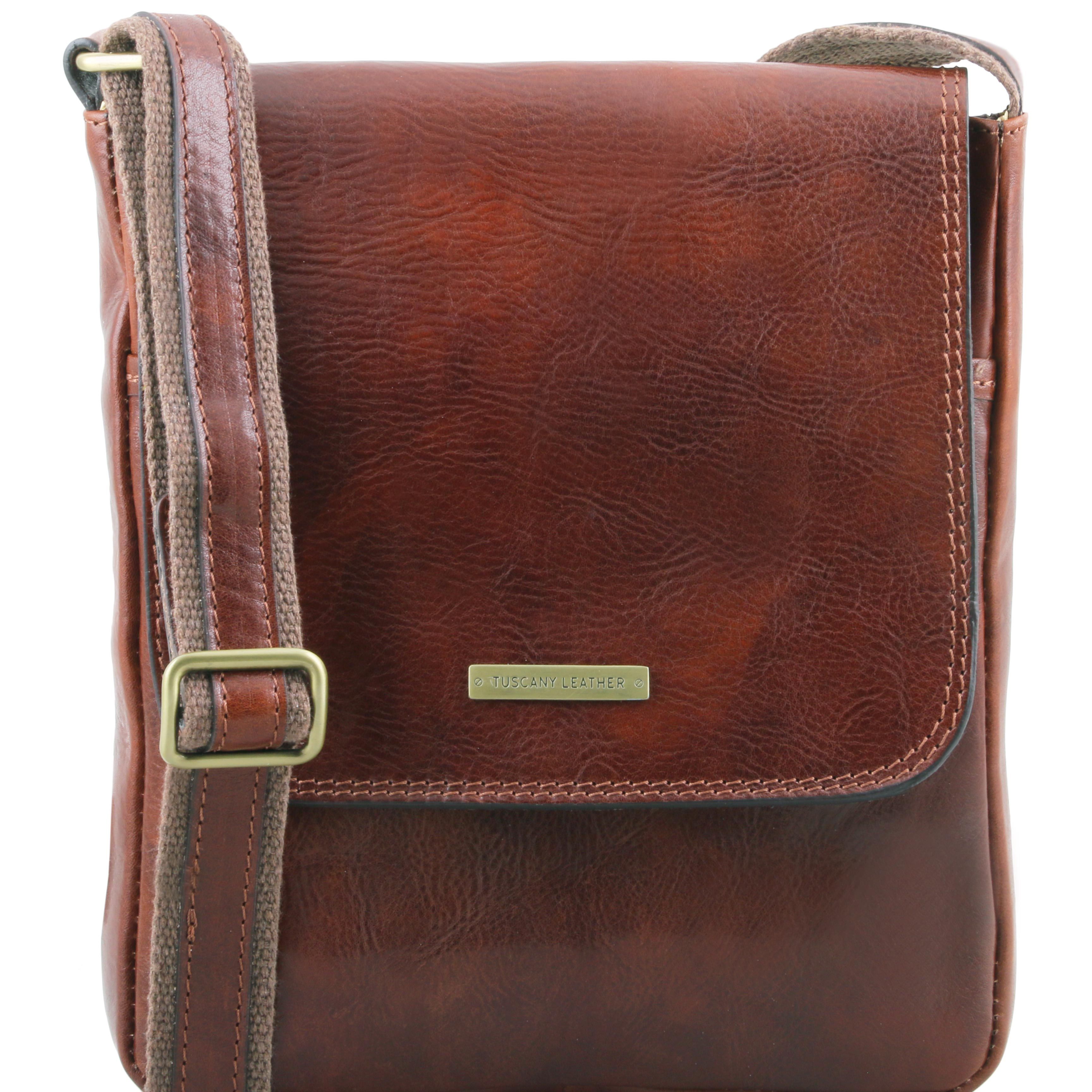 JOHN - Geanta crossbody din piele maro cu fermoar