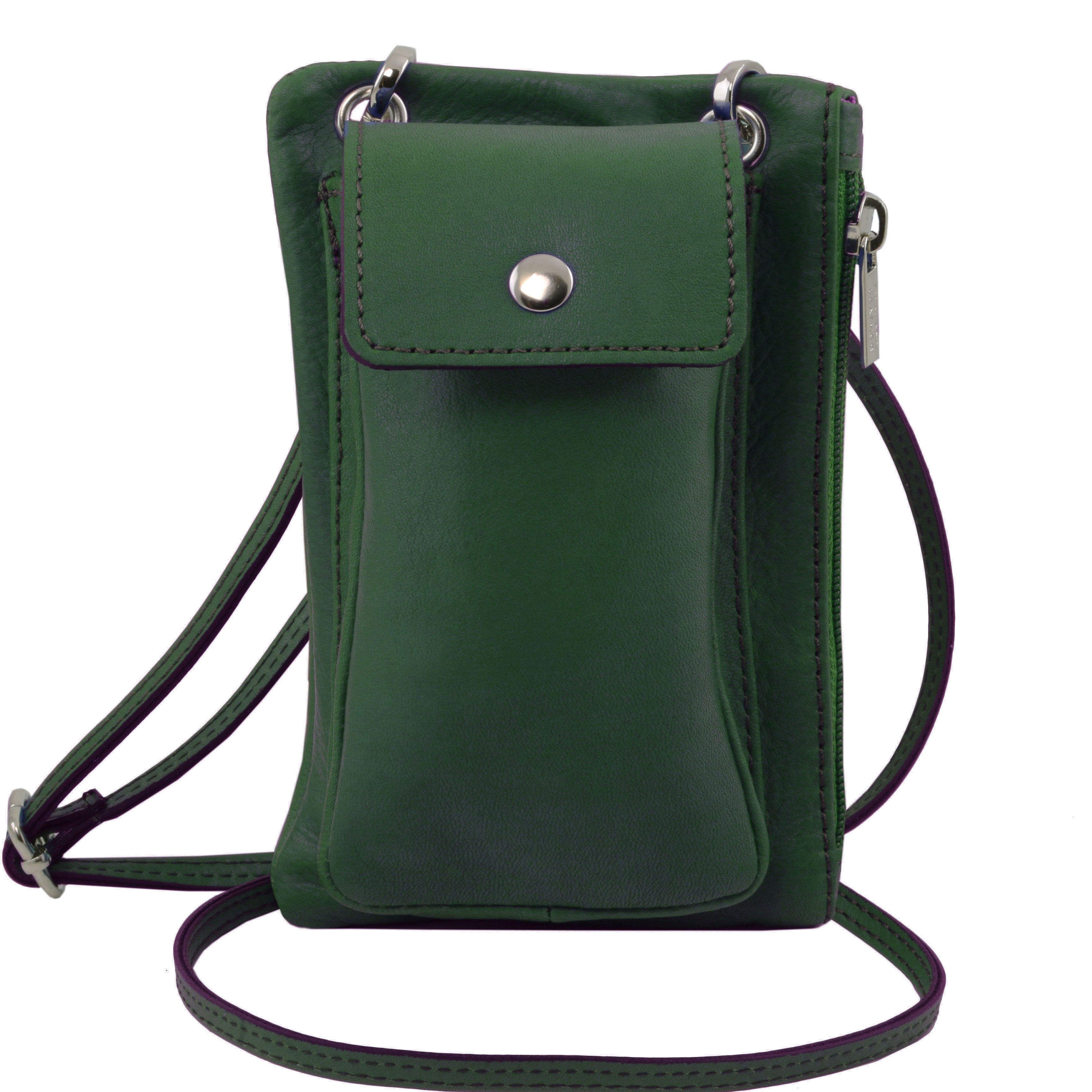 TL Bag - Geanta telefon mini cross din piele verde inchis