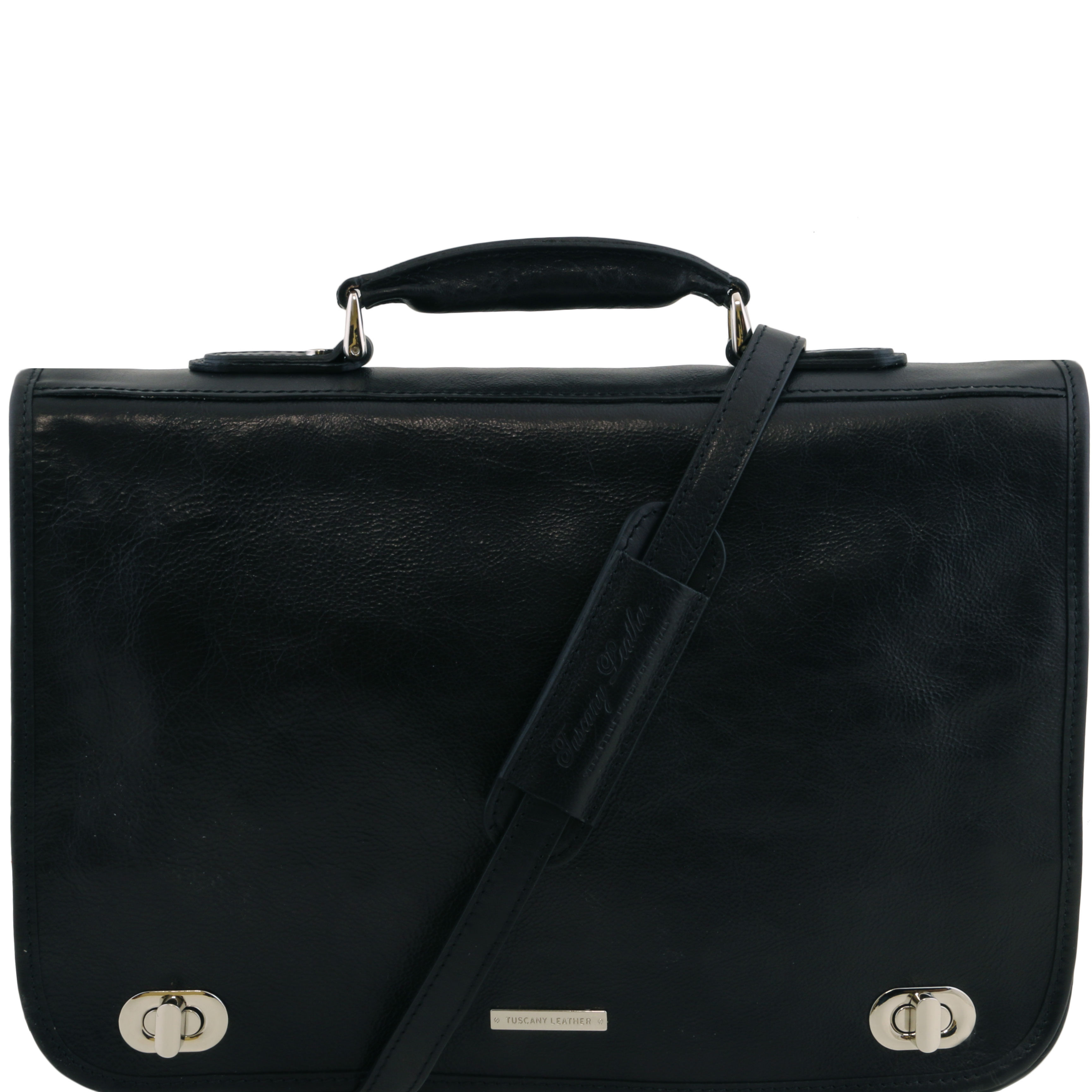 CERTALDO - Geanta messenger din piele neagra cu 2 compartimente