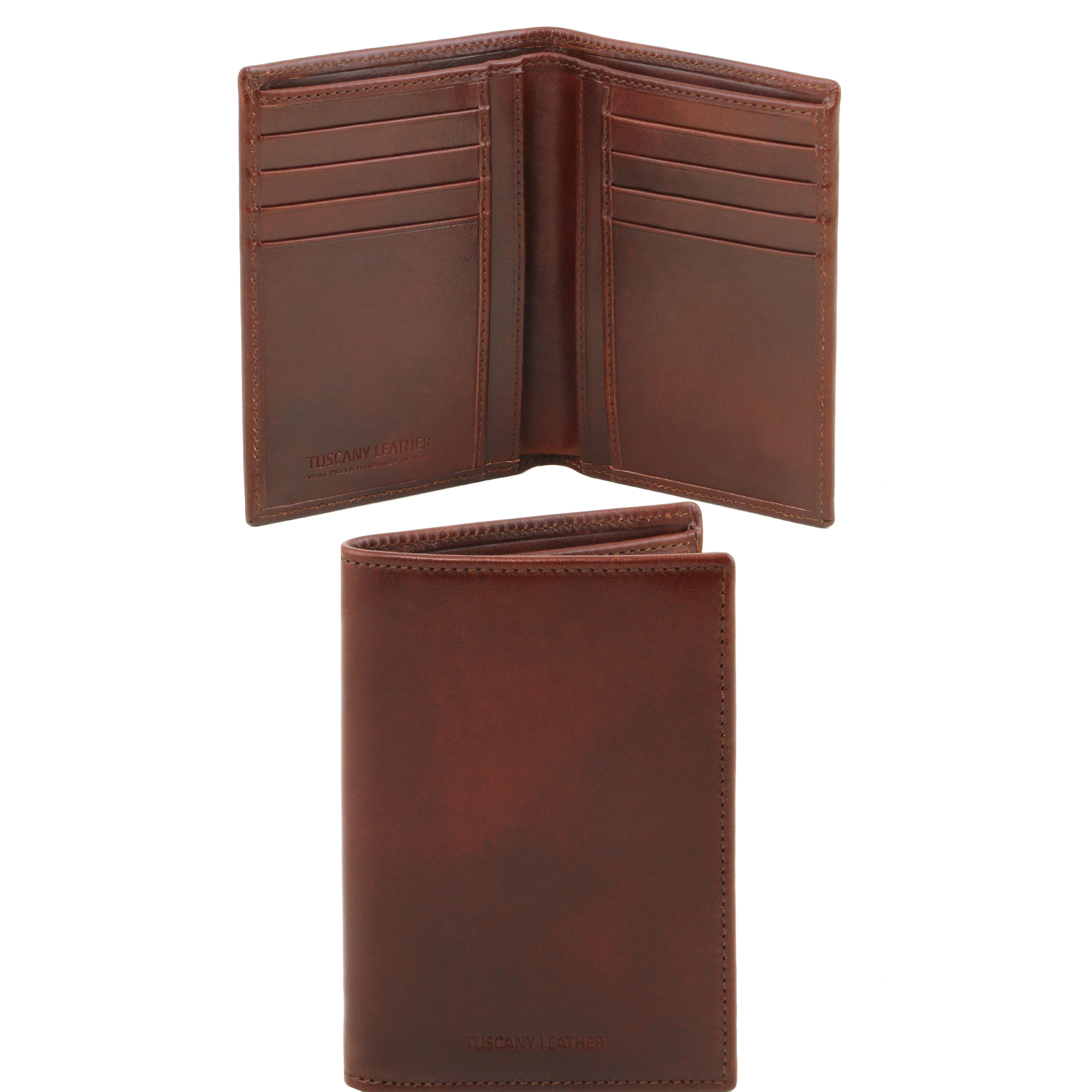 Portofel vertical din piele maro 2 fold