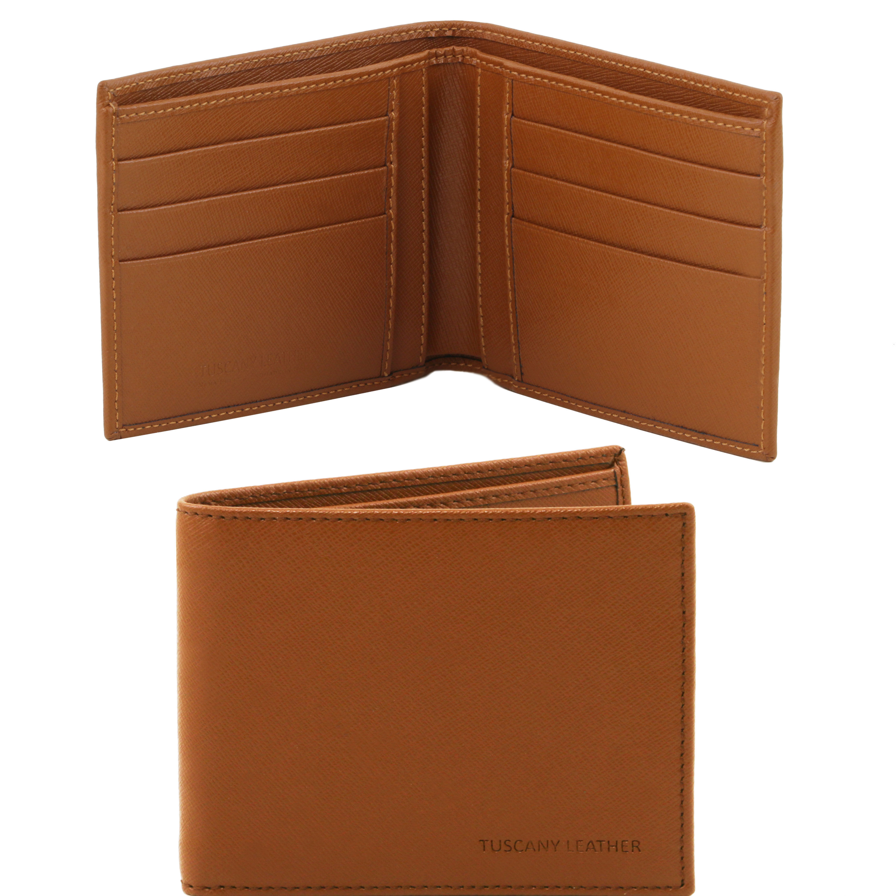 Portofel din piele saffiano cognac 2 fold