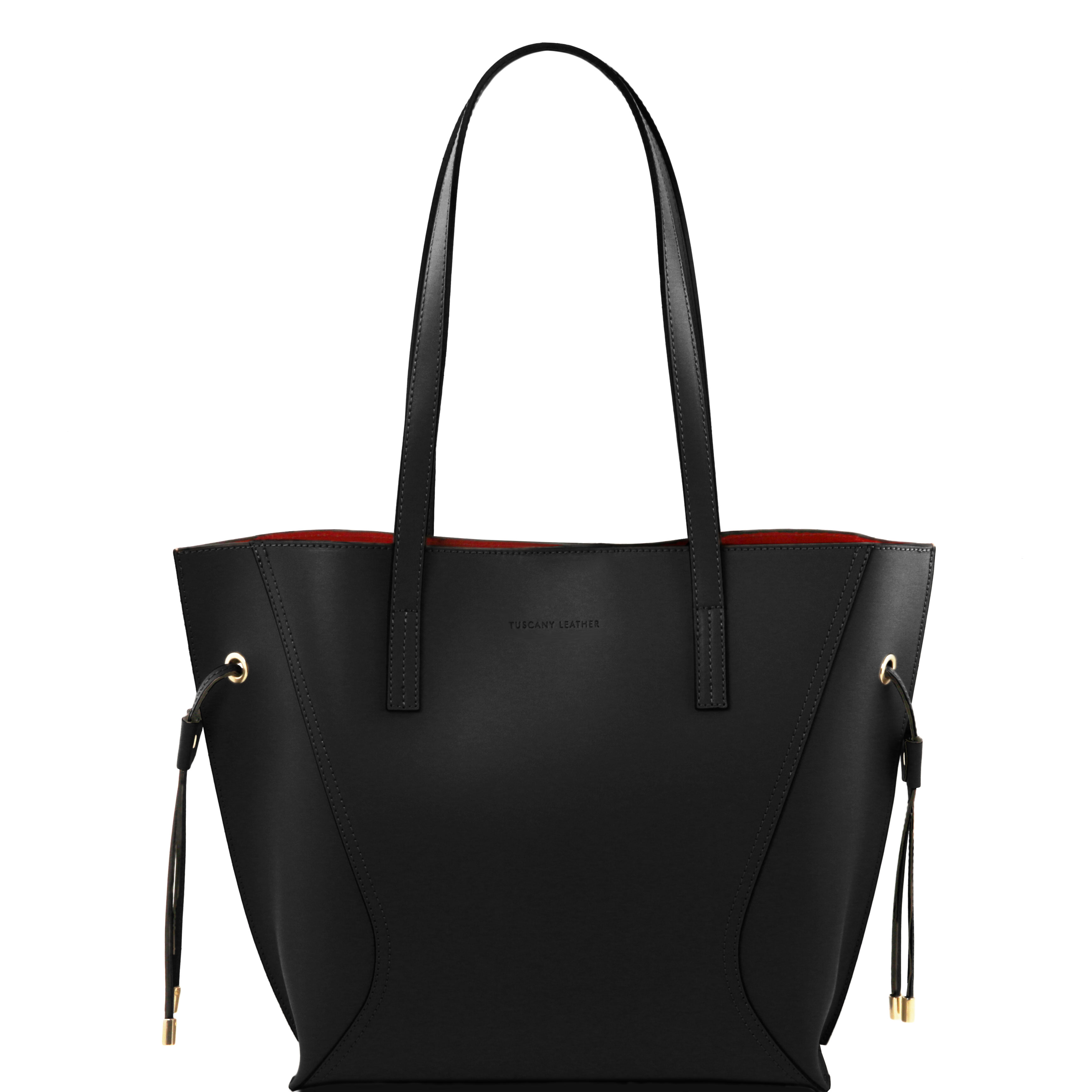 NEMESI - Geanta shopper neagra din piele ruga