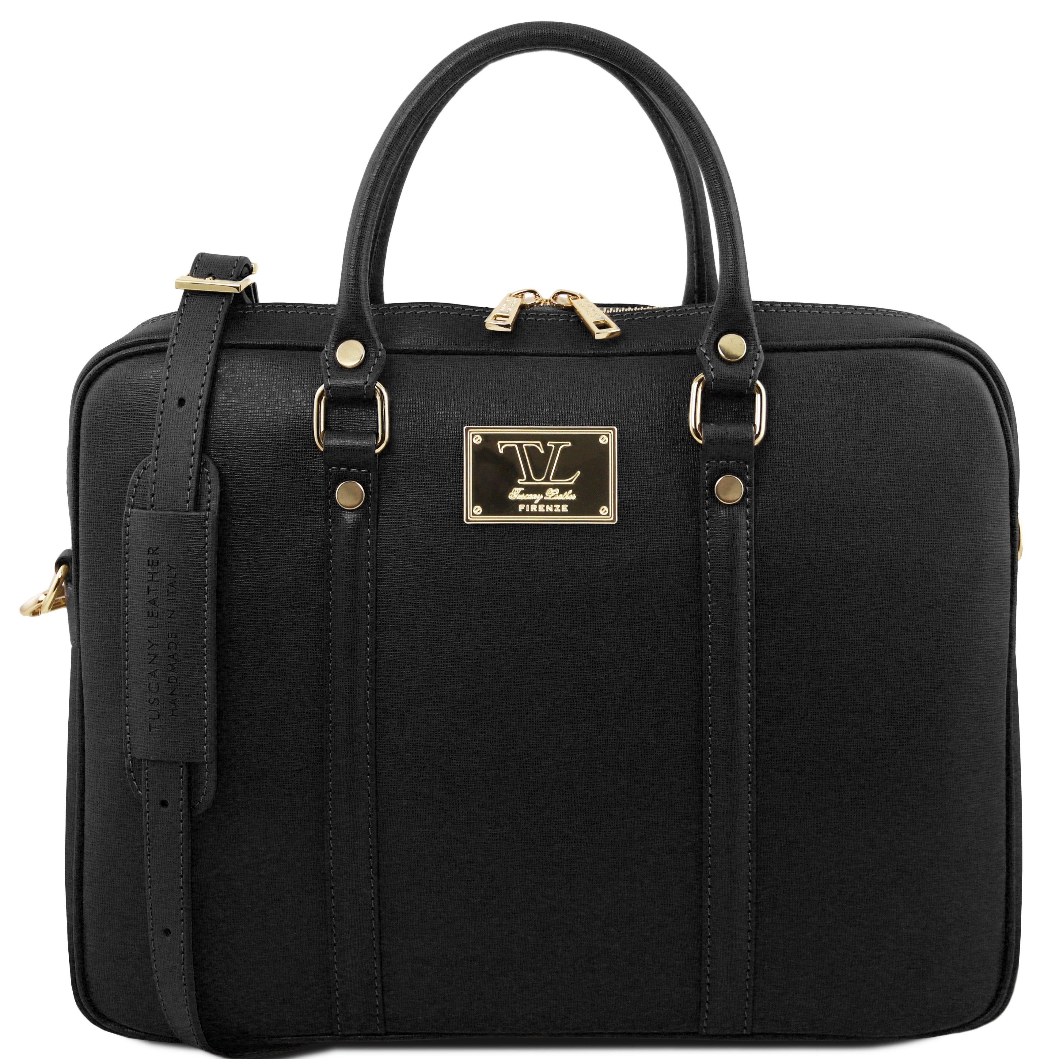 PRATO - Geanta laptop neagra din piele saffiano