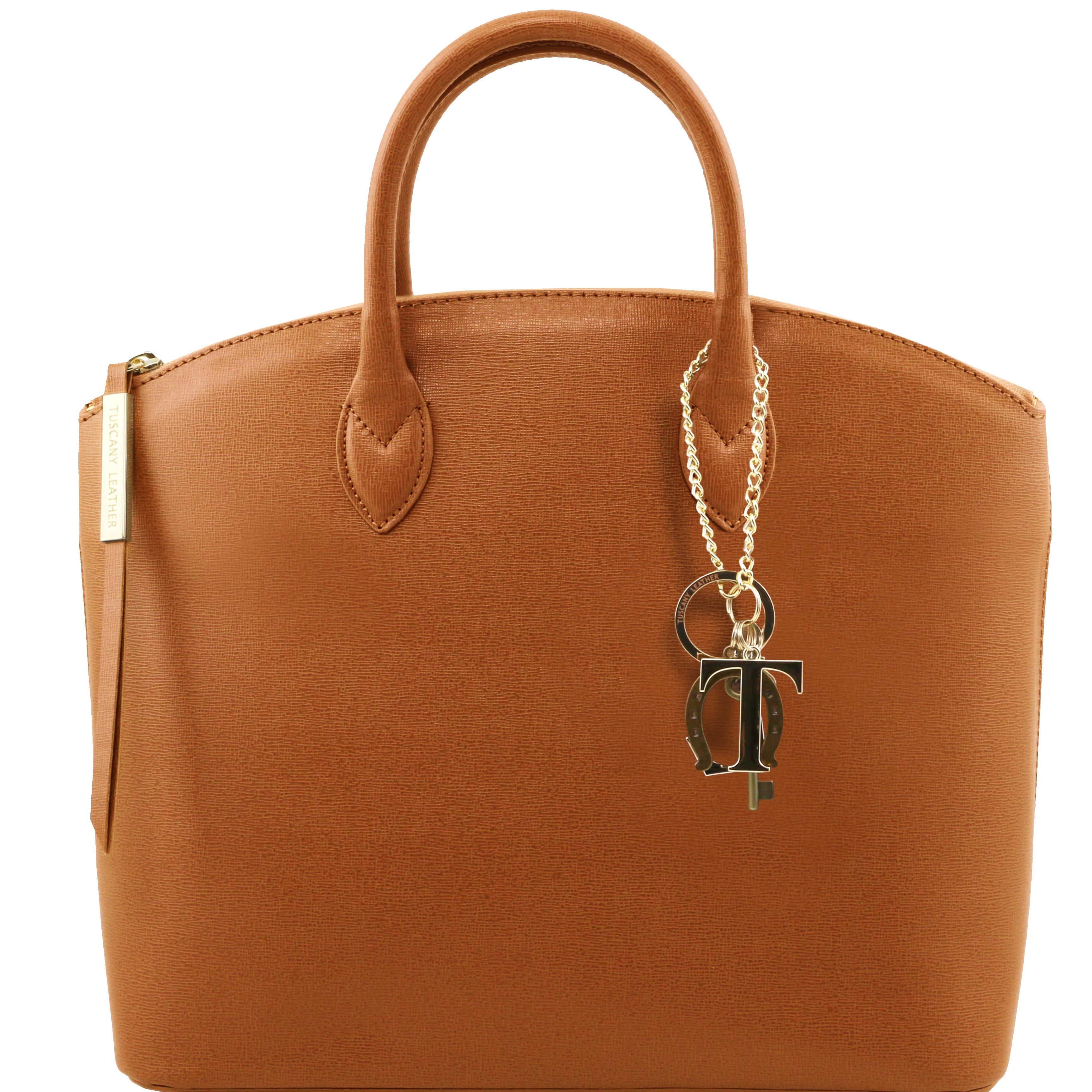 TL KeyLuck - Saffiano leather tote cognac