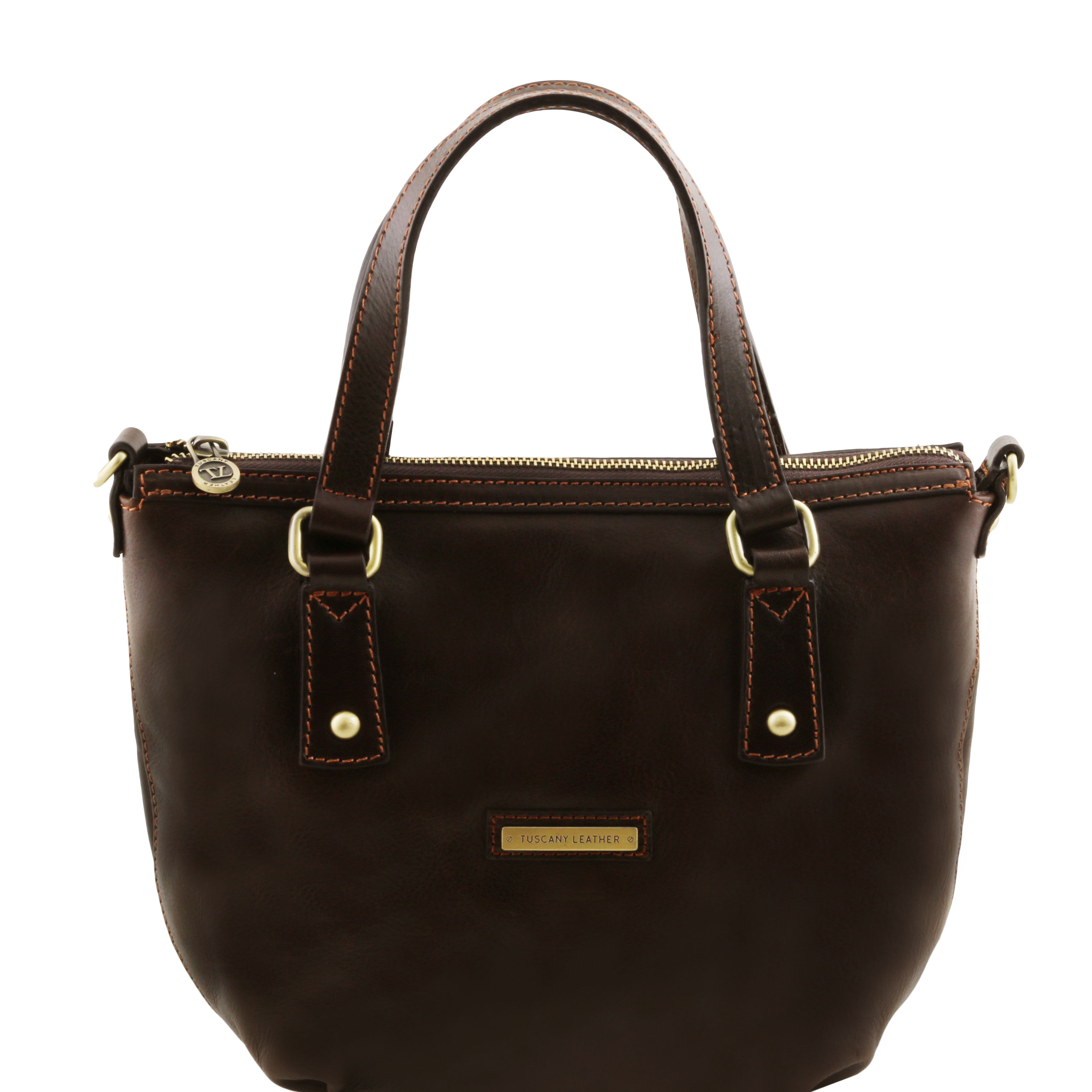 geanta de mana shopper Tuscany Leather din piele maro inchis Olga