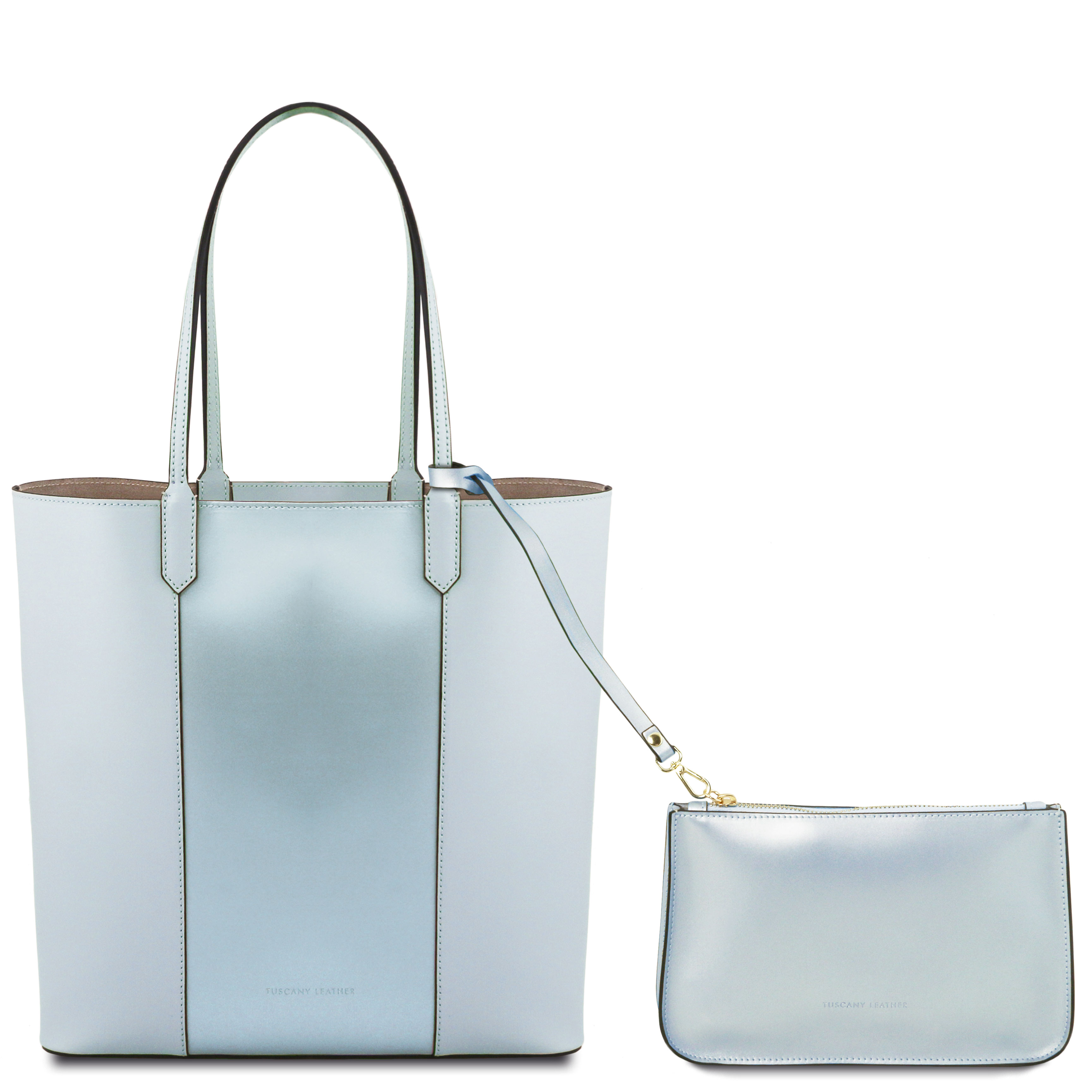 Dafne Shopping bag in smooth and metallic leather Light Blue