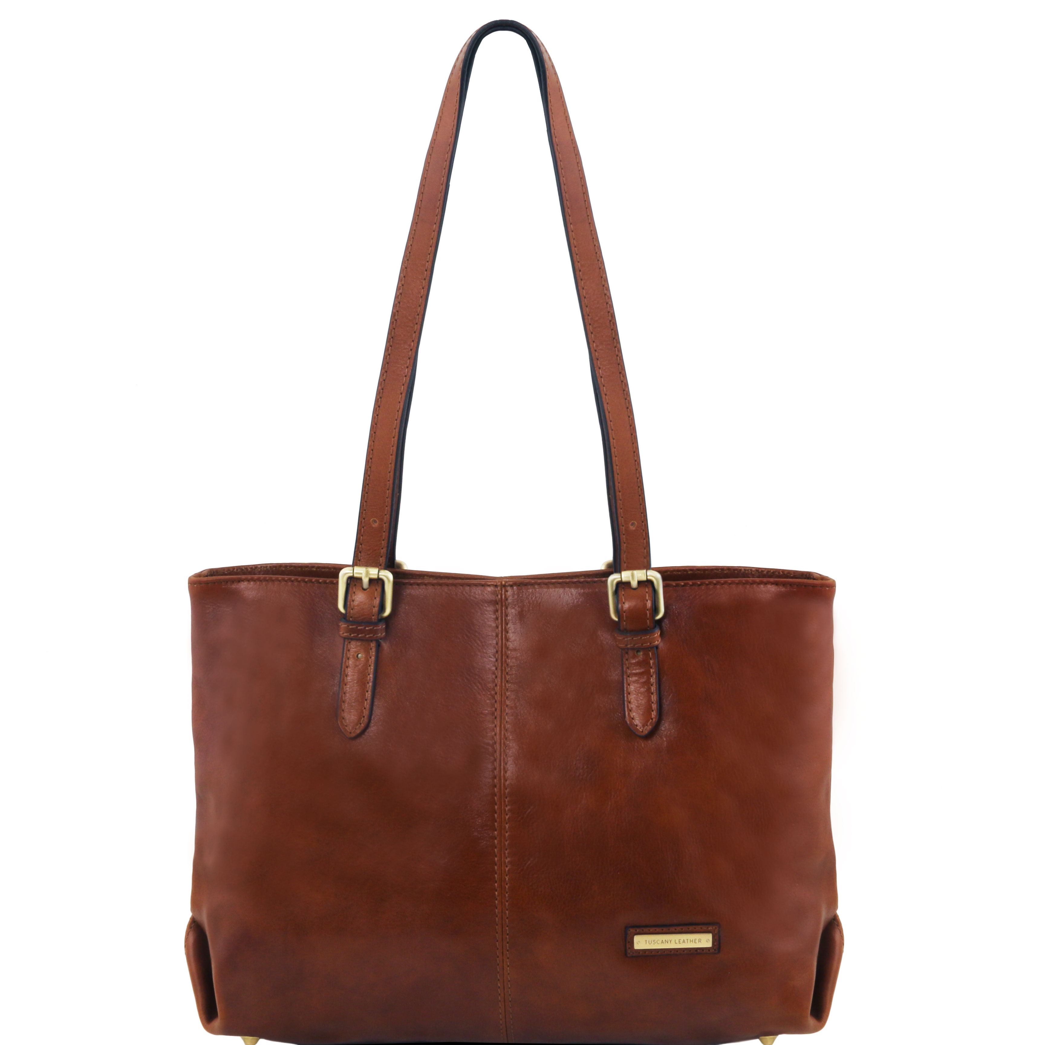 Annalisa Leather shopping bag with two handles Brown