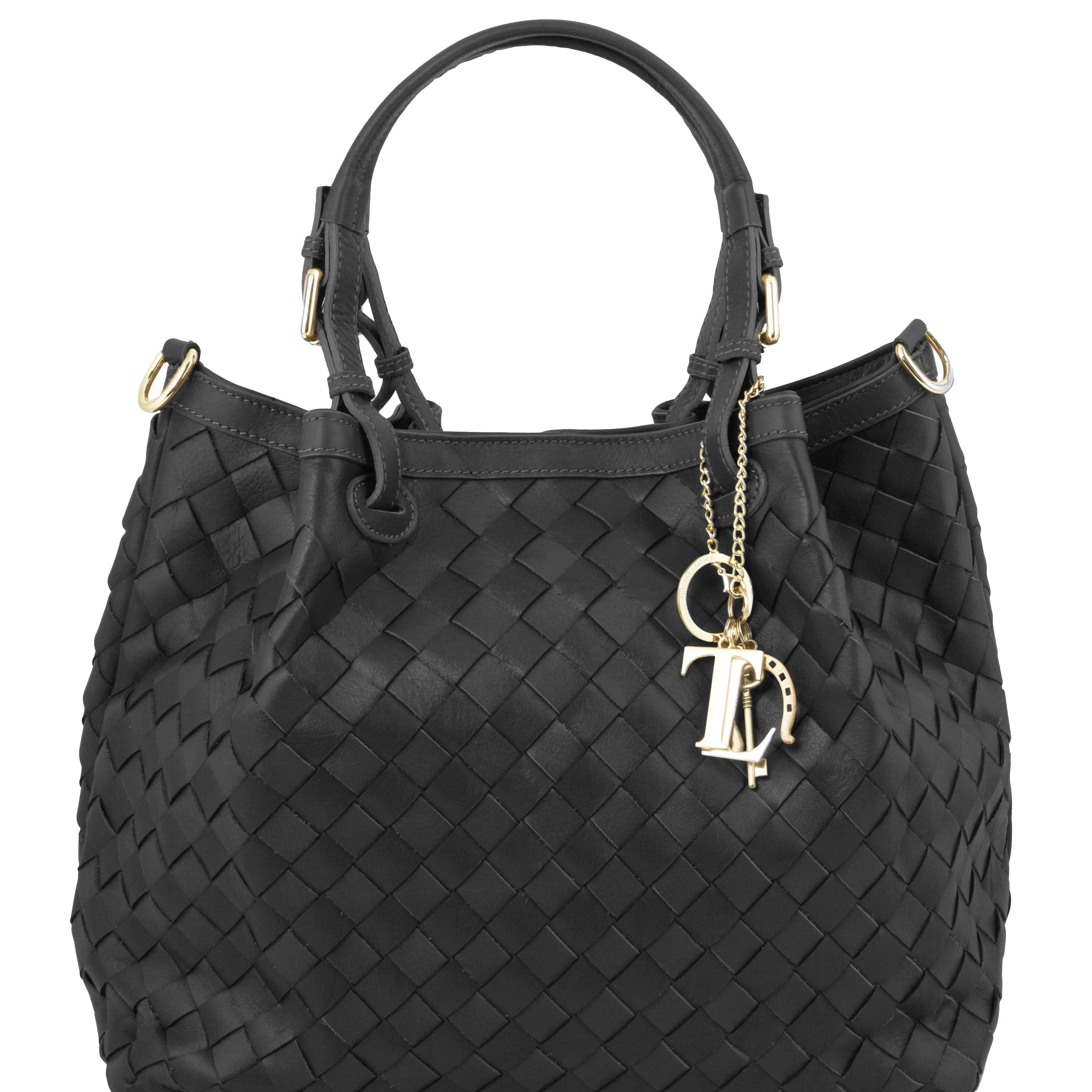 TL KeyLuck Handwoven leather tote Black