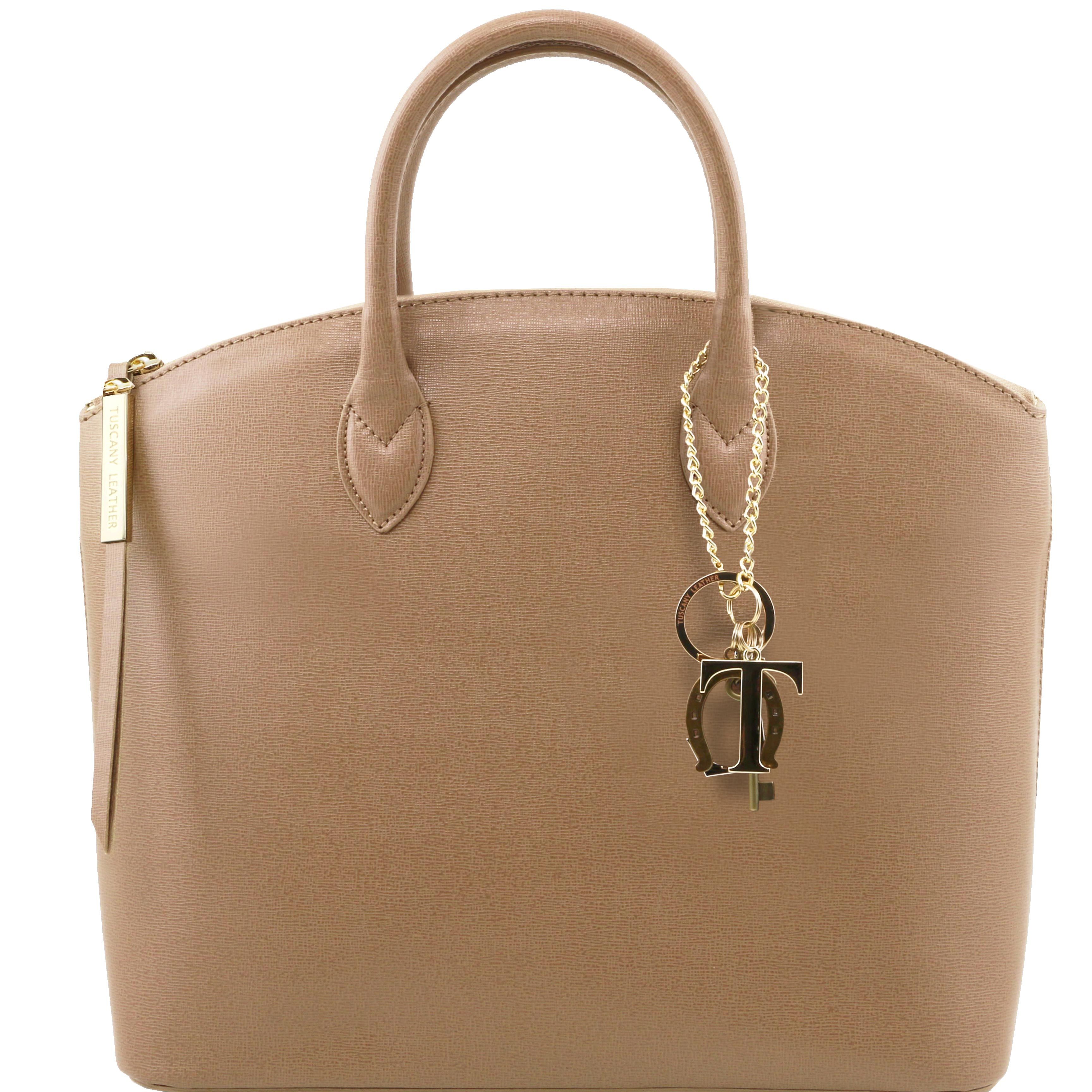 TL KeyLuck Saffiano leather tote Light Taupe