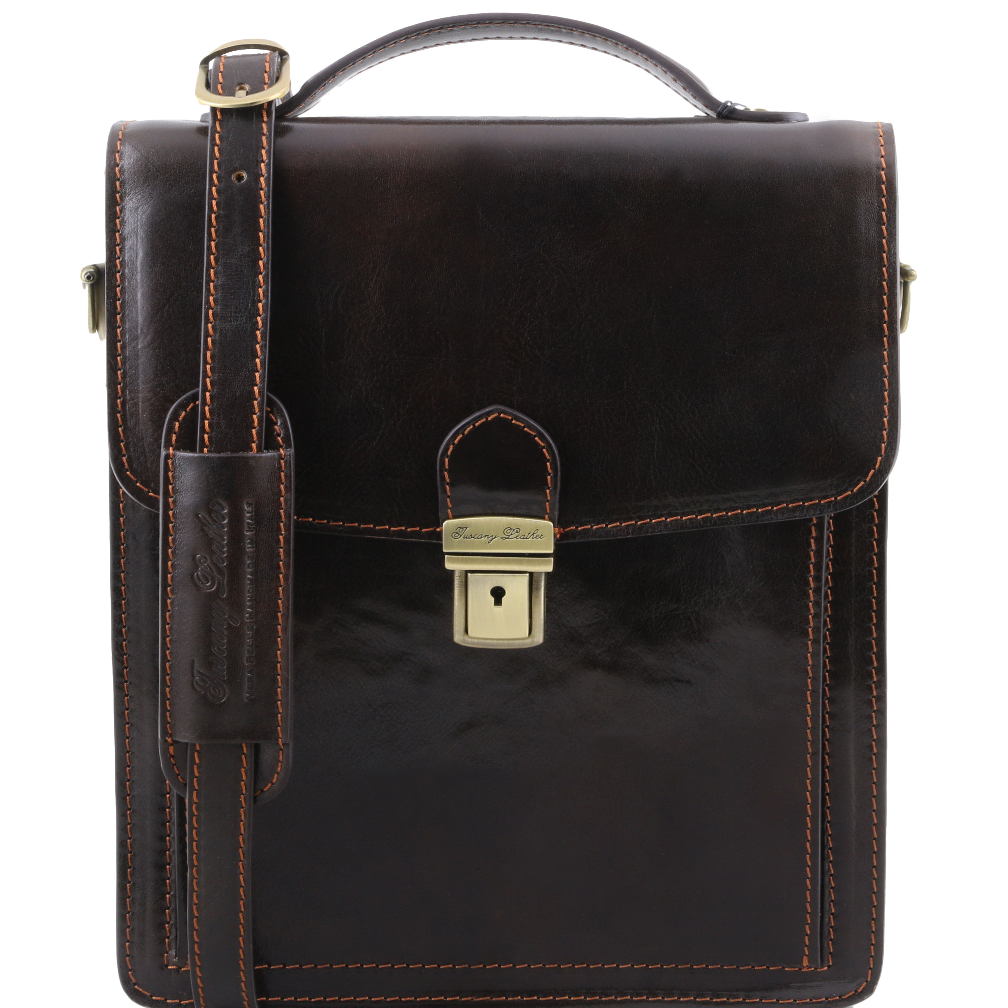 Geanta crossbody Tuscany Leather din piele naturala maro inchis David marime mare