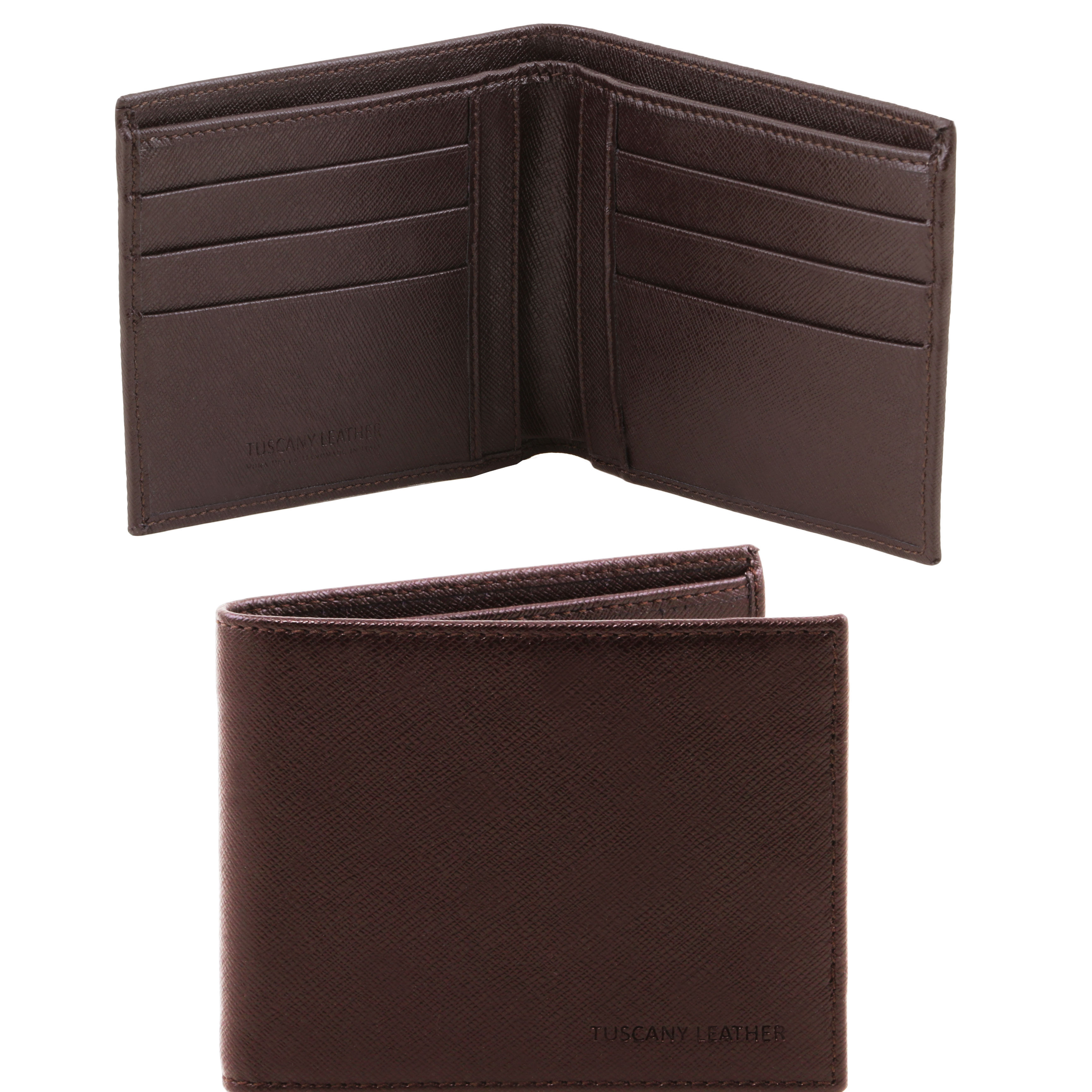 Exclusive 2 fold Saffiano leather wallet for men Dark Brown