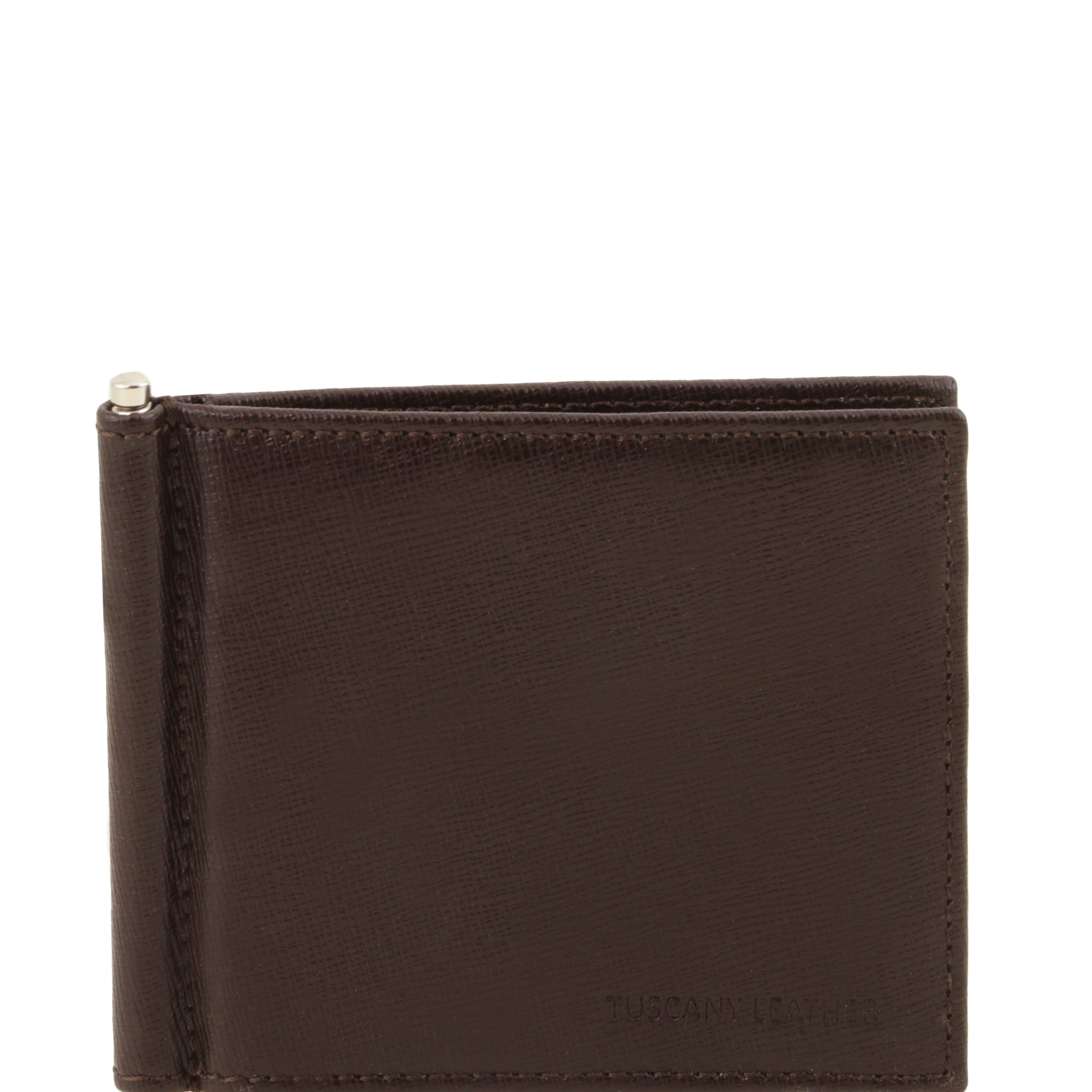 Exclusive Saffiano leather credit/business card with money clip Dark Brown