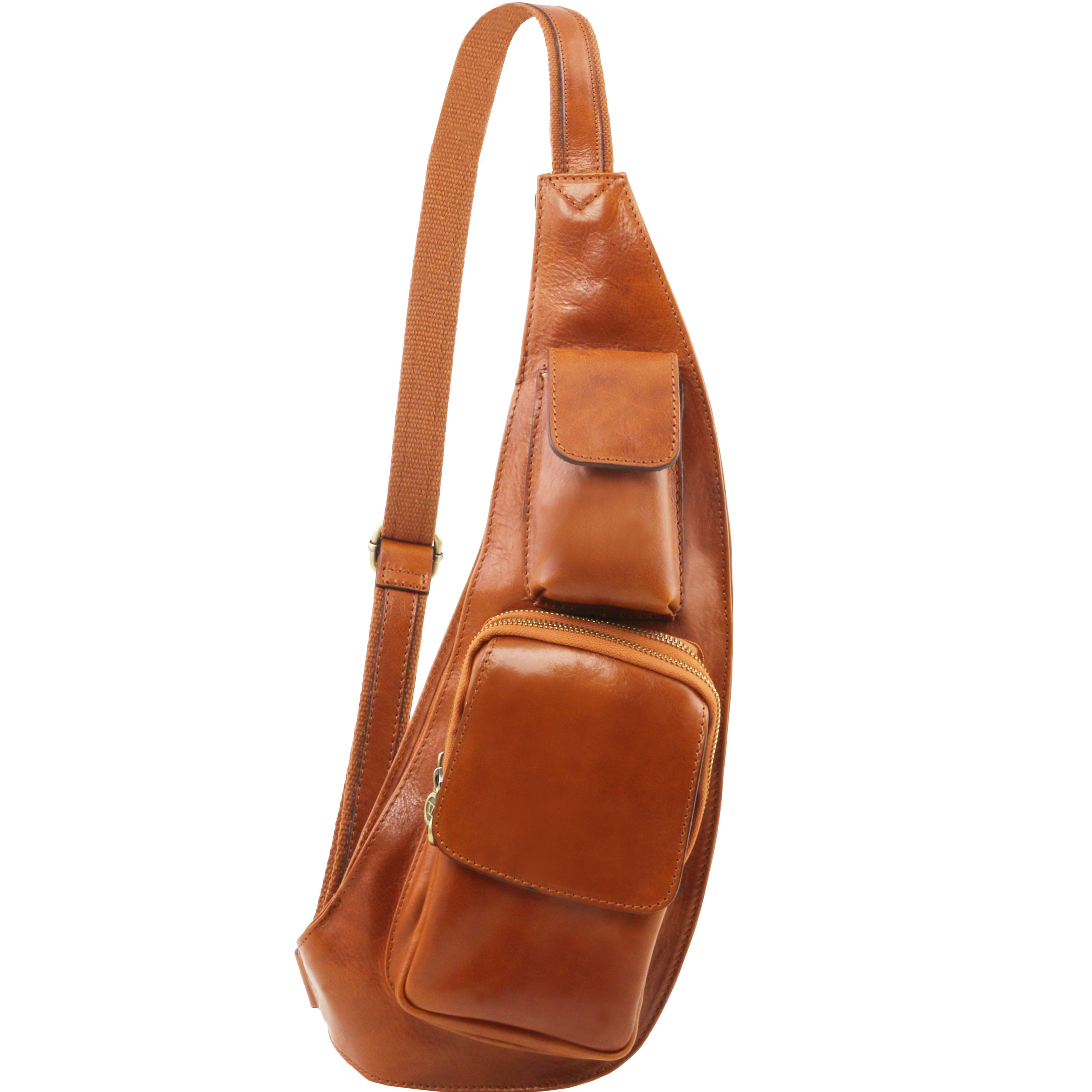Geanta barbati crossover Tuscany Leather, din piele naturala, honey