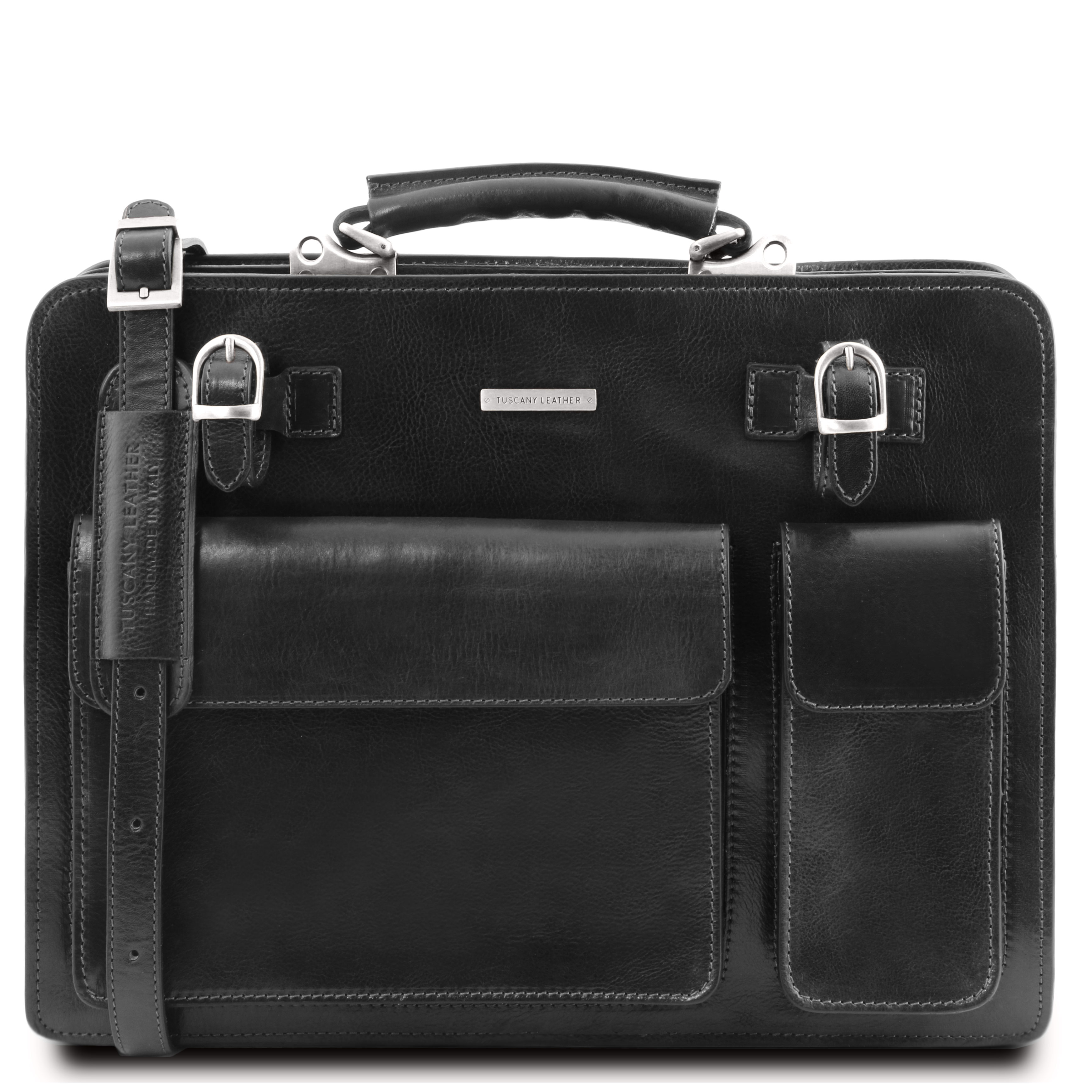 Servieta Tuscany Leather cu doua compartimente din piele neagra Venezia
