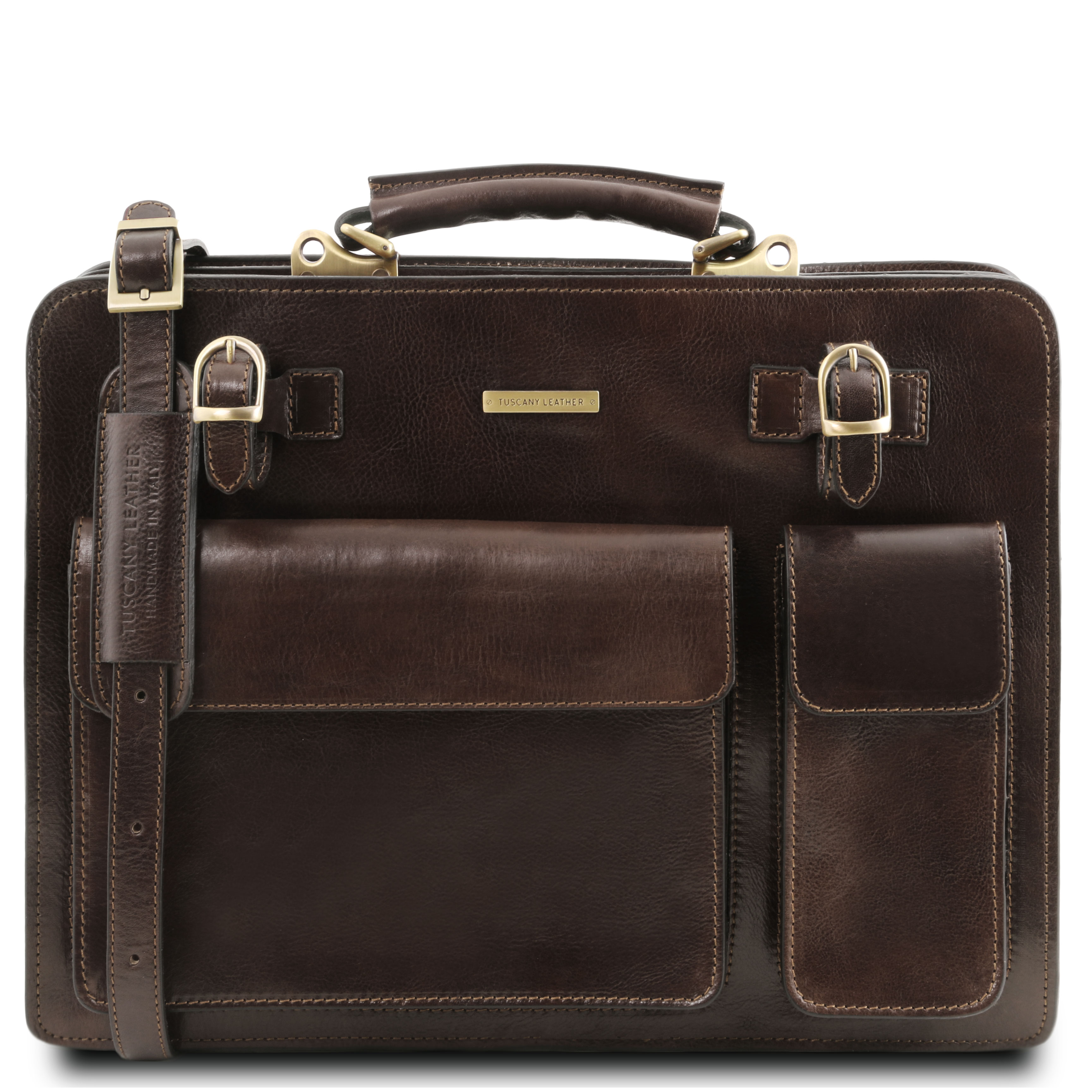Servieta Tuscany Leather cu doua compartimente din piele maro inchis Venezia
