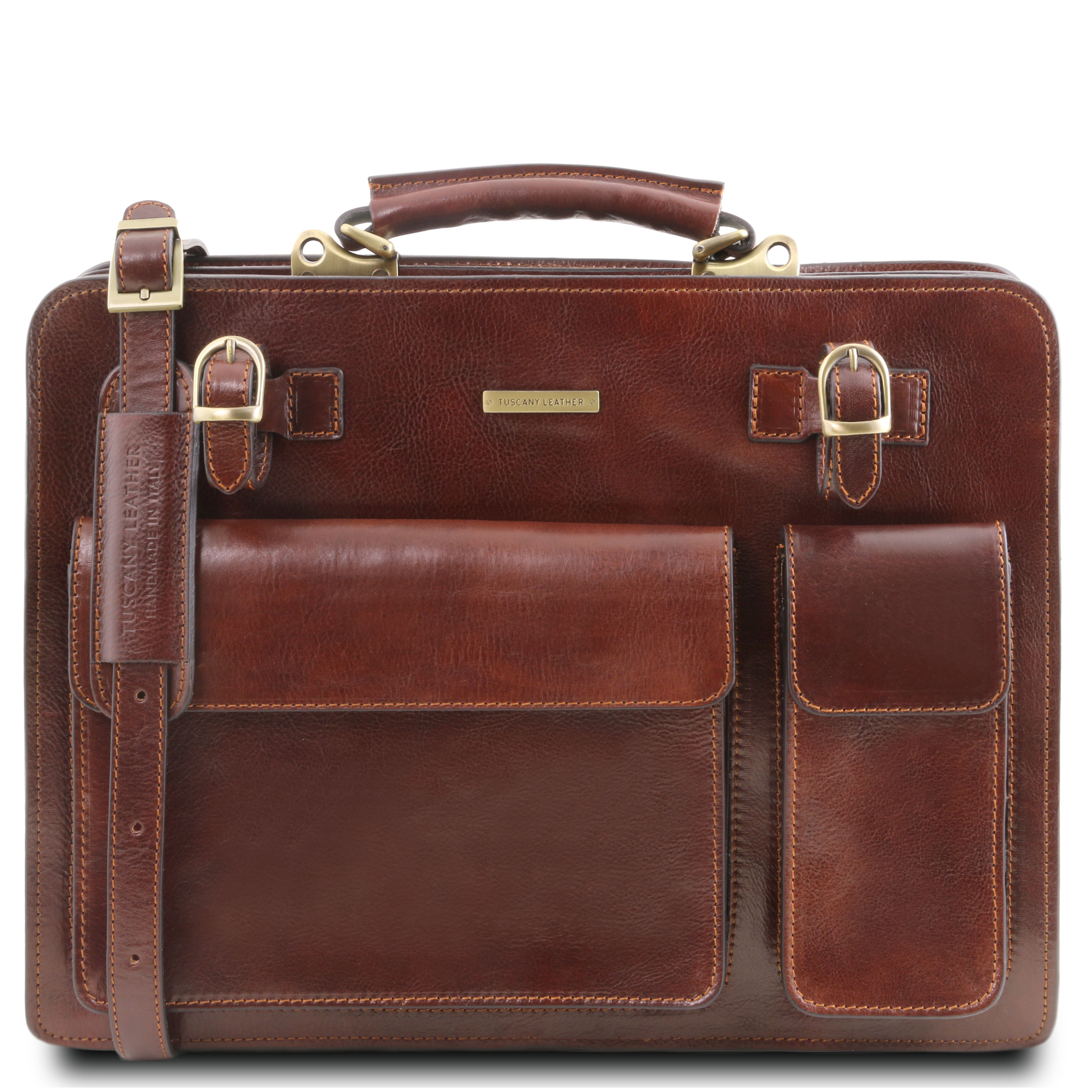 Servieta Tuscany Leather cu doua compartimente din piele maro Venezia