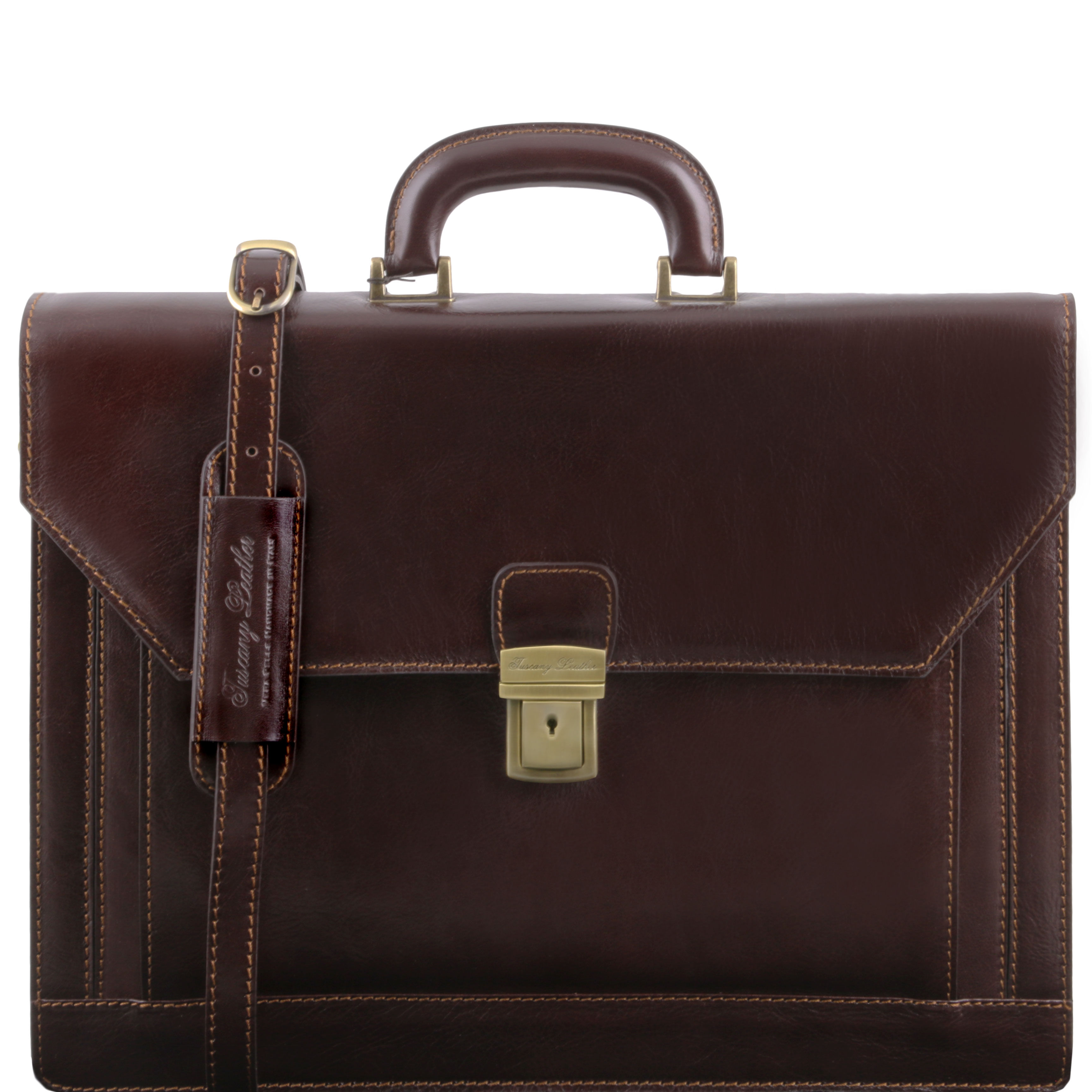Servieta Tuscany Leather din piele maro inchis cu buzunar frontal Napoli