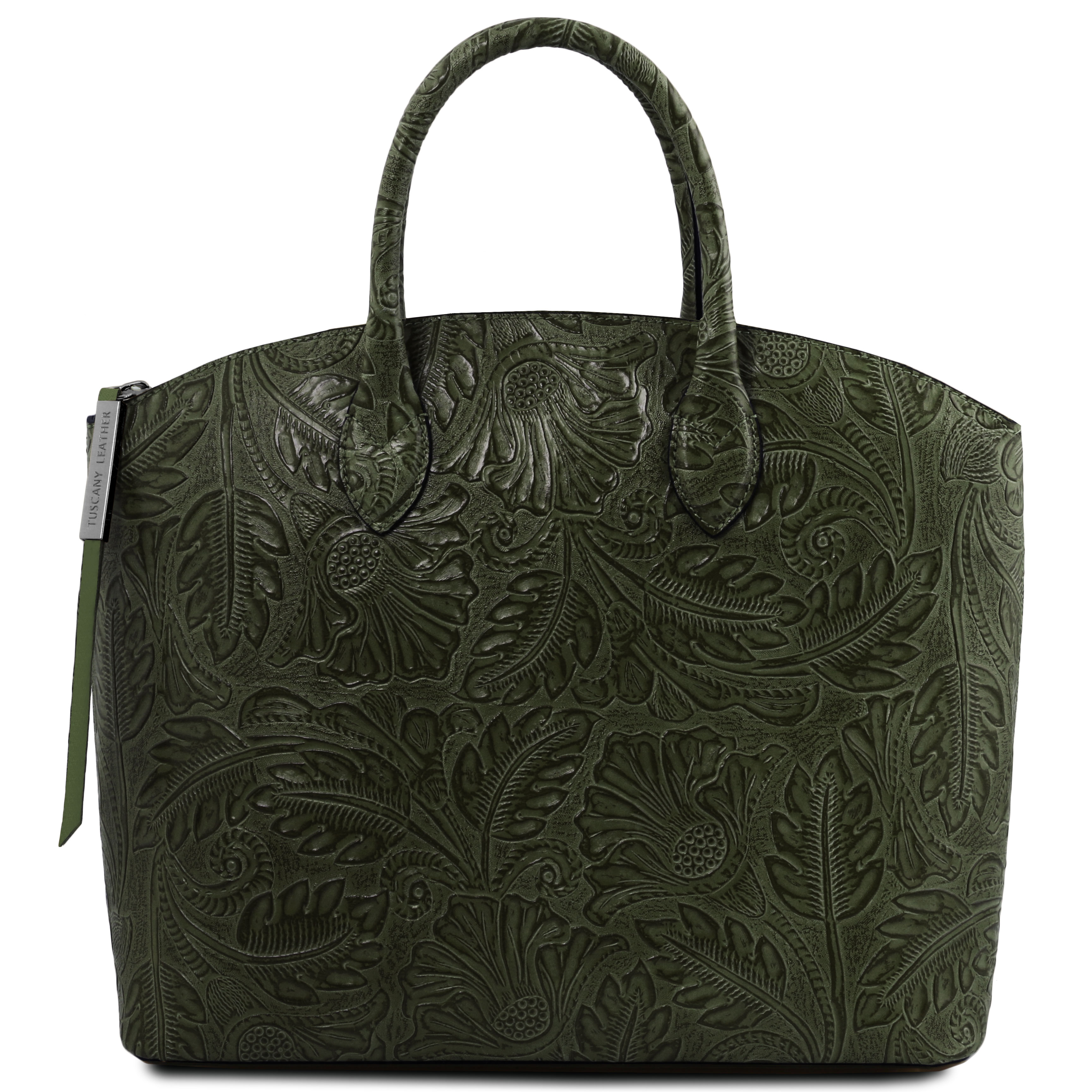 Geanta de mana Tuscany Leather verde cu pattern floral Gaia