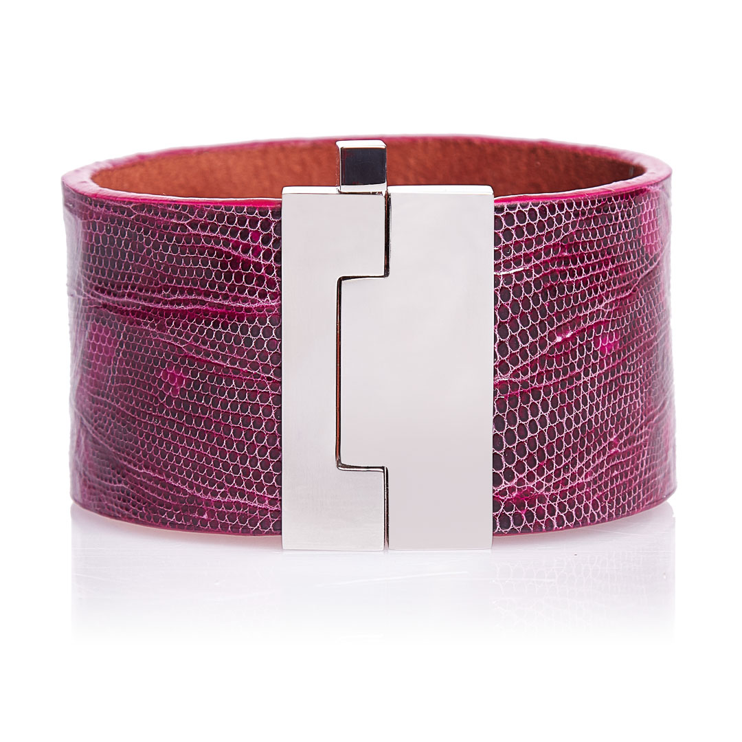 Bratara cuff din piele naturala de soparla Ciclamino