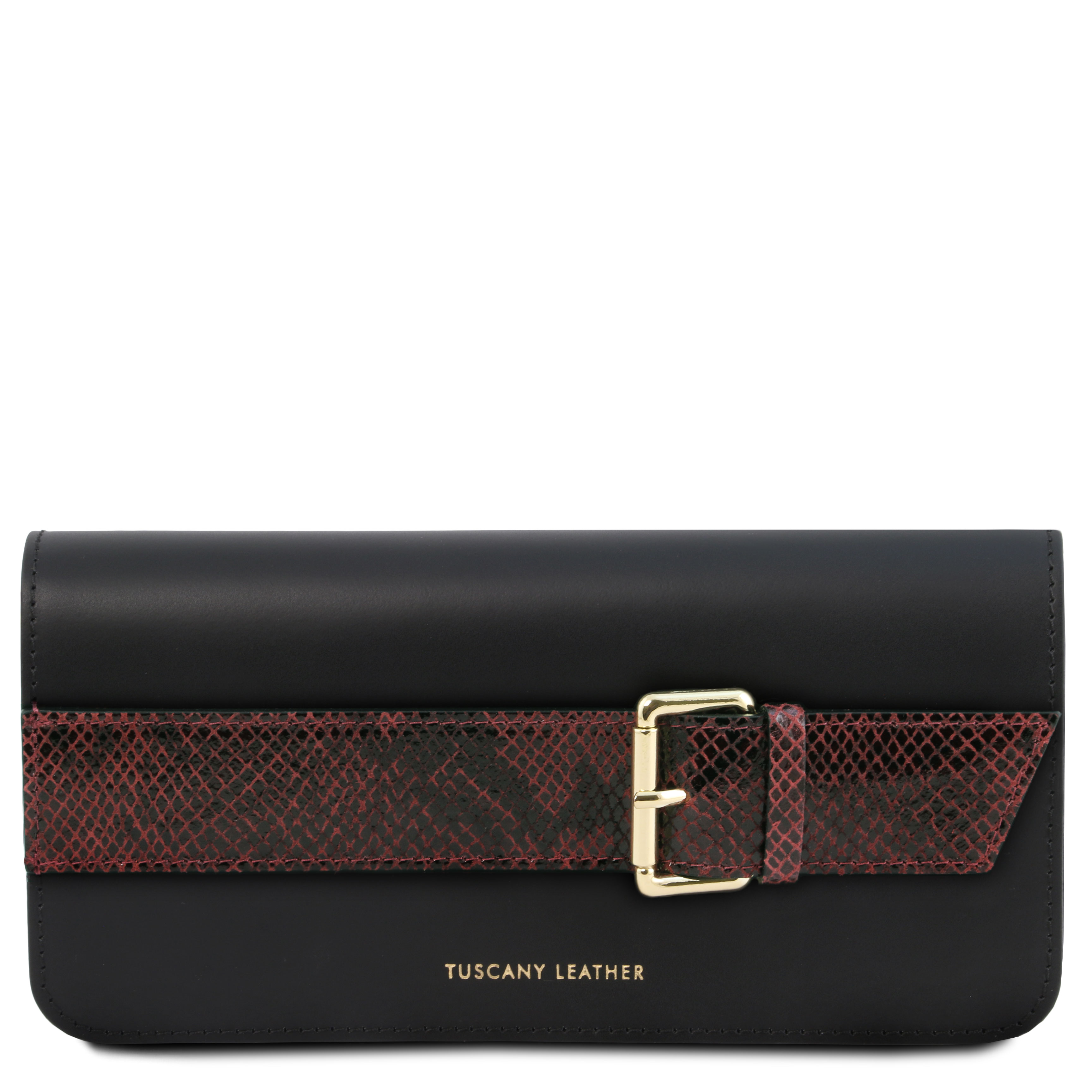 Demetra Leather clutch with chain strap Bordeaux