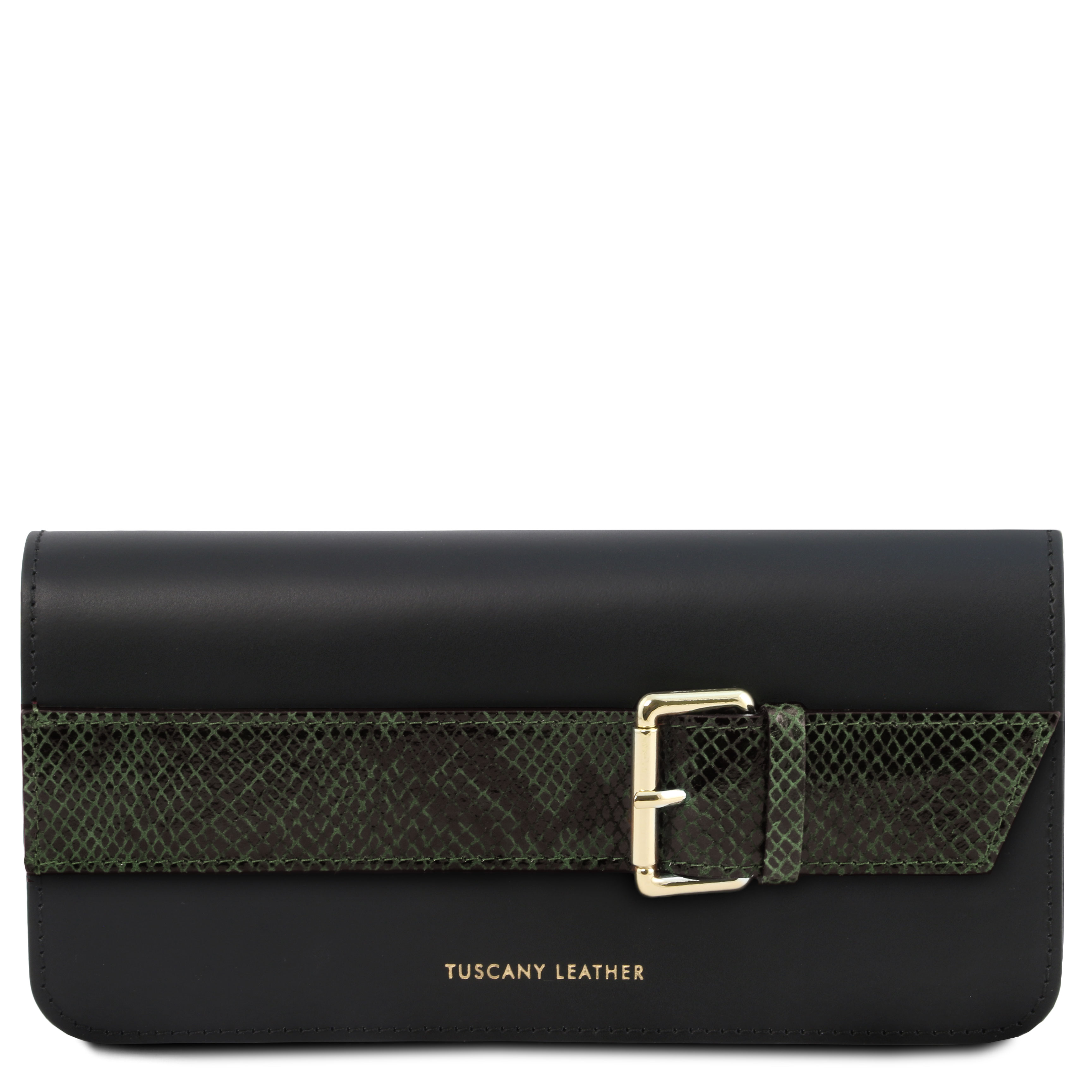 Demetra Leather clutch with chain strap Forest Green