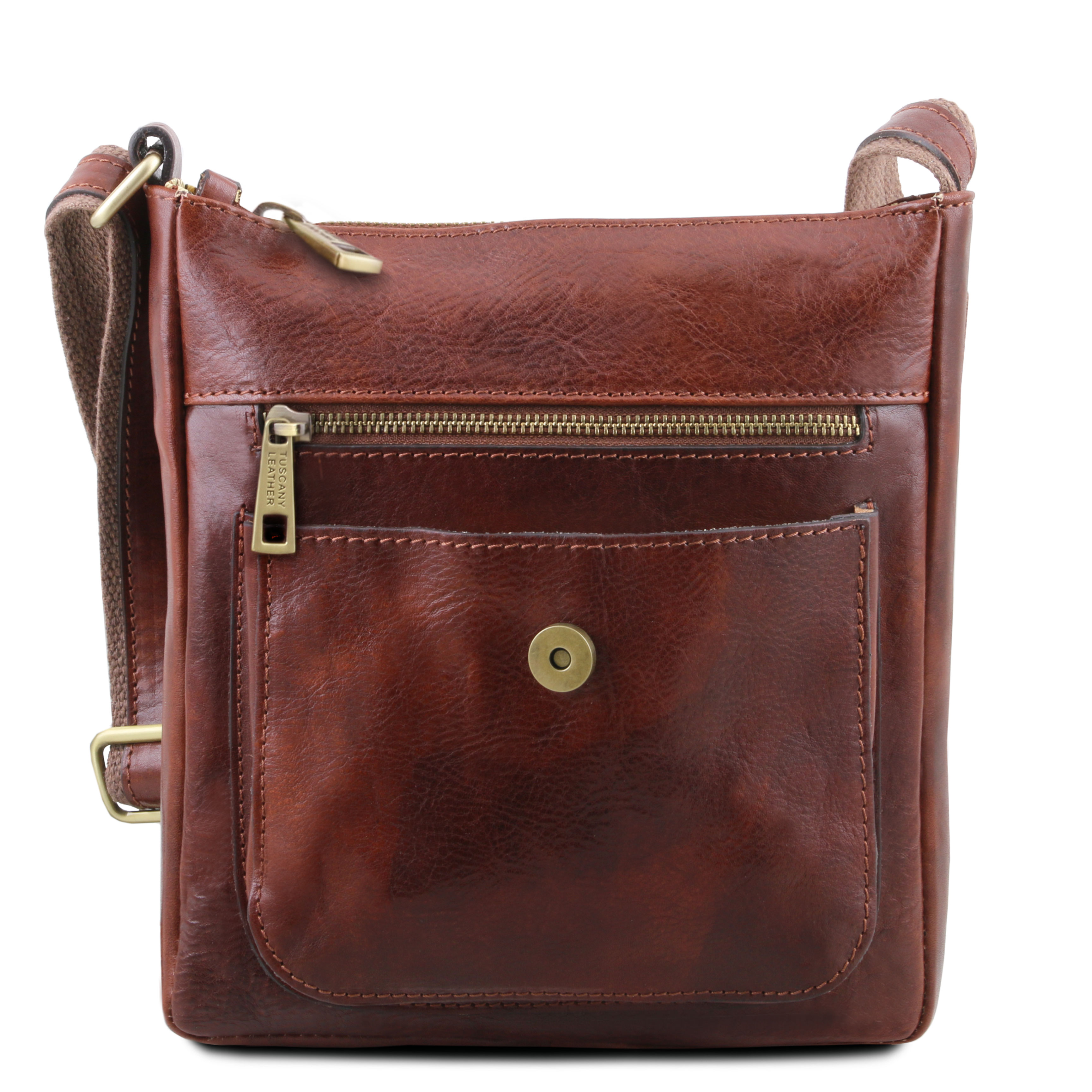 Geanta Crossbody Tuscany Leather Din Piele Naturala Maro Inchis Jimmy