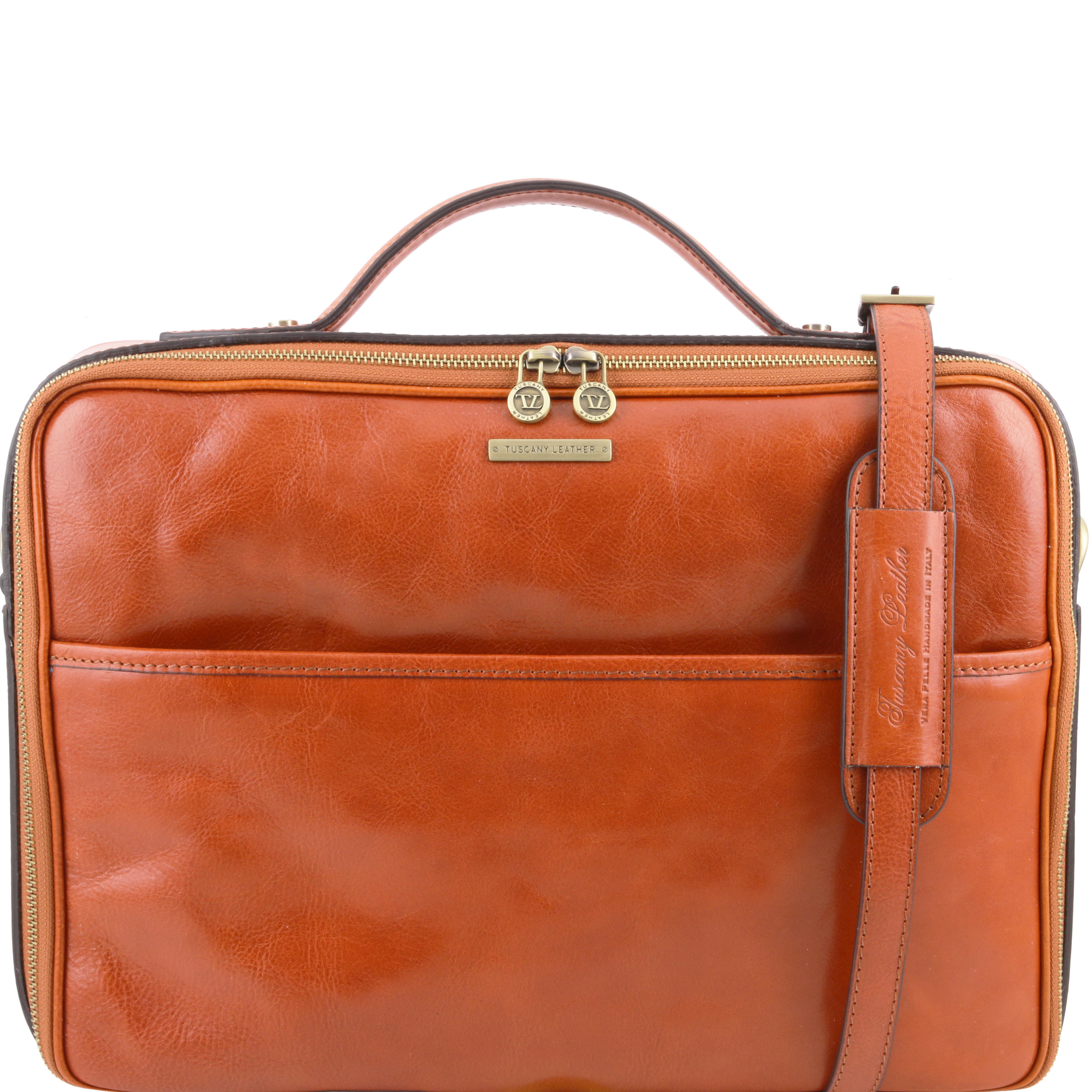 Servieta Tuscany Leather din piele honey laptop cu fermoar Vicenza