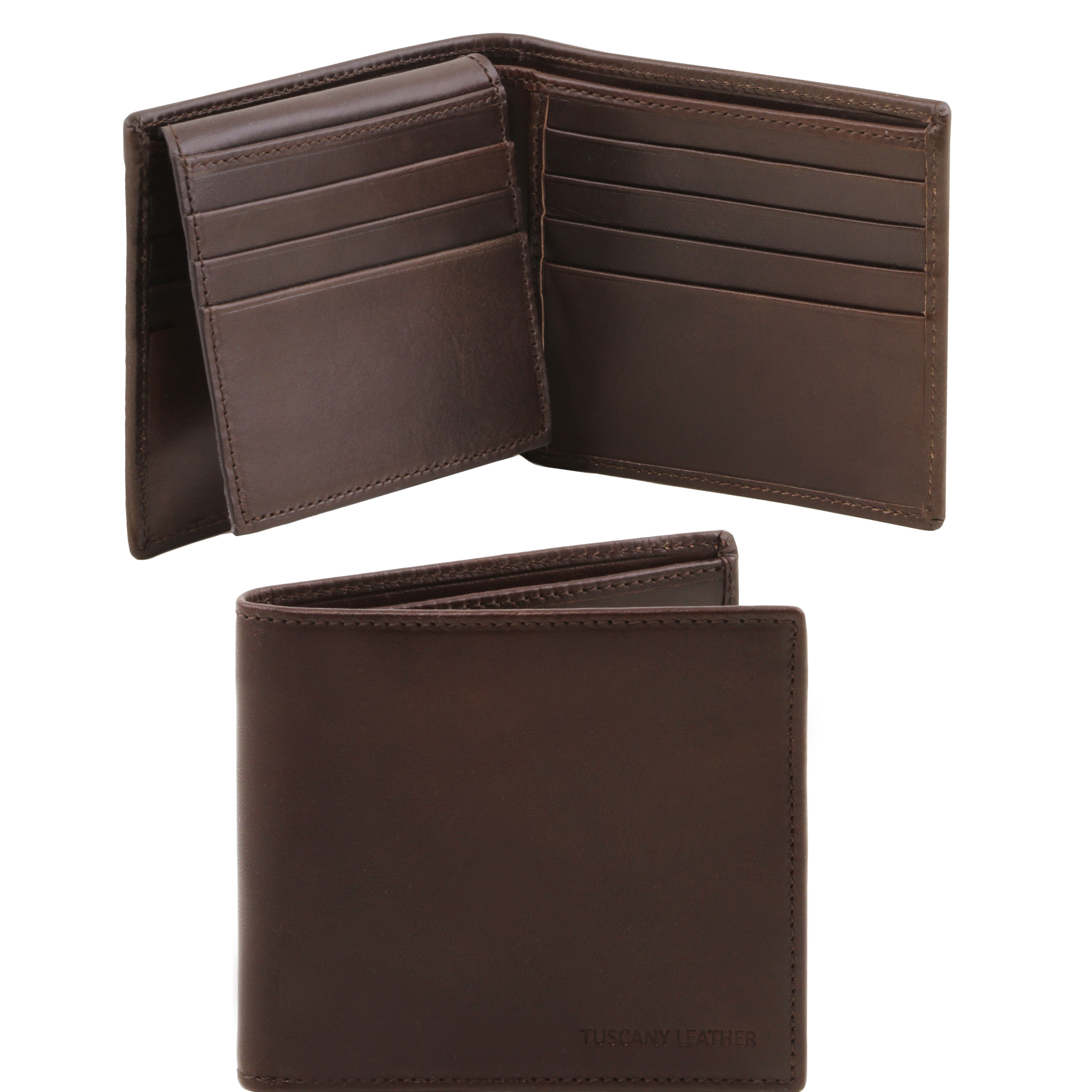 Portofel Tuscany Leather din piele maro inchis exclusive 3 fold