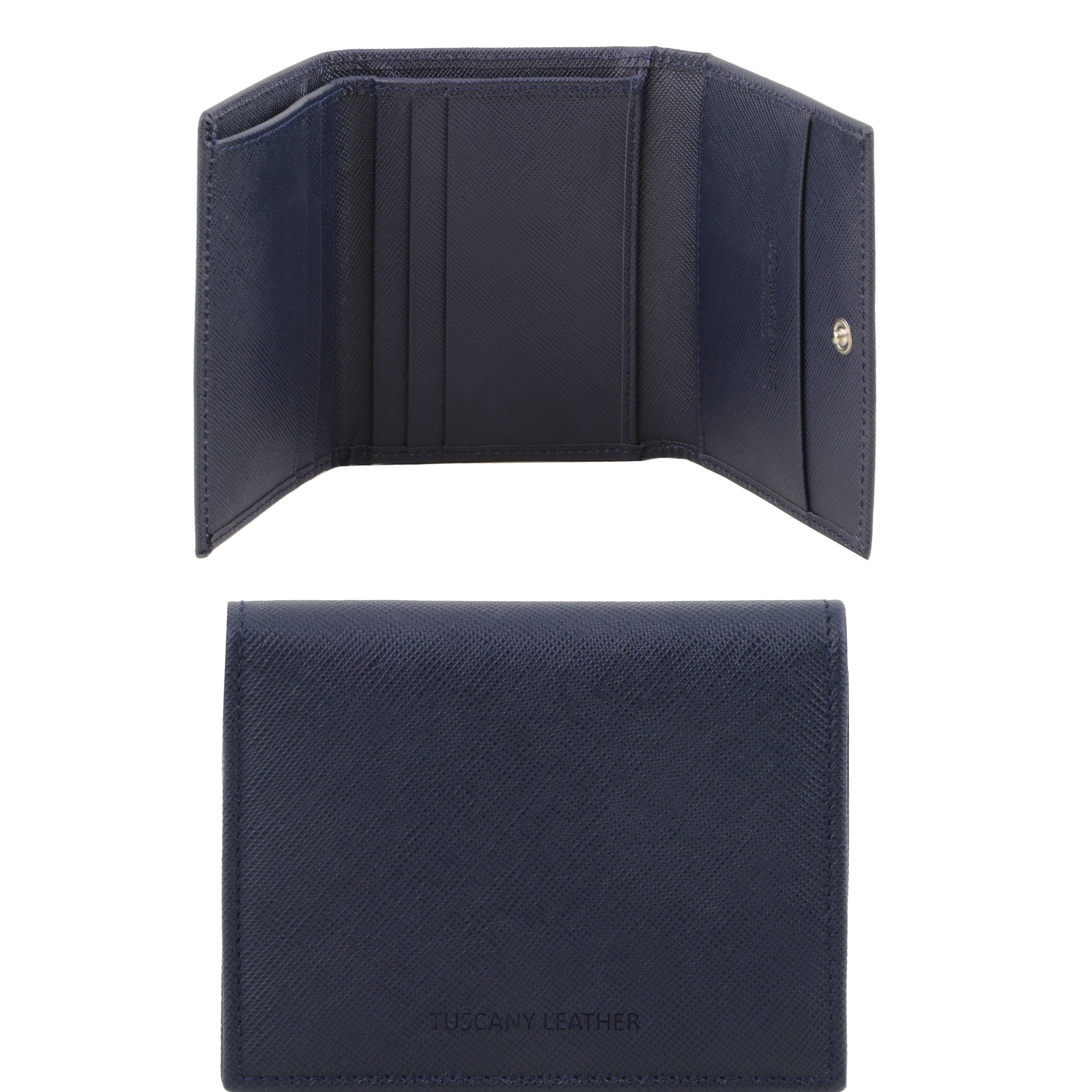 Portofel Tuscany Leather din piele bleumarin saffiano 3 fold