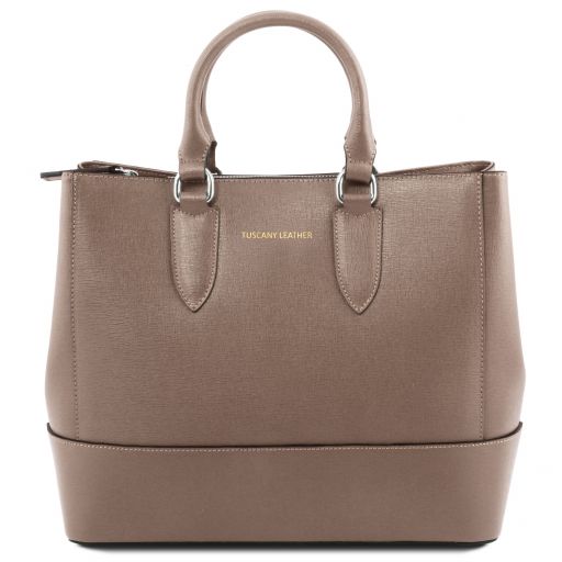 TL BAG - Geanta dark taupe din piele saffiano