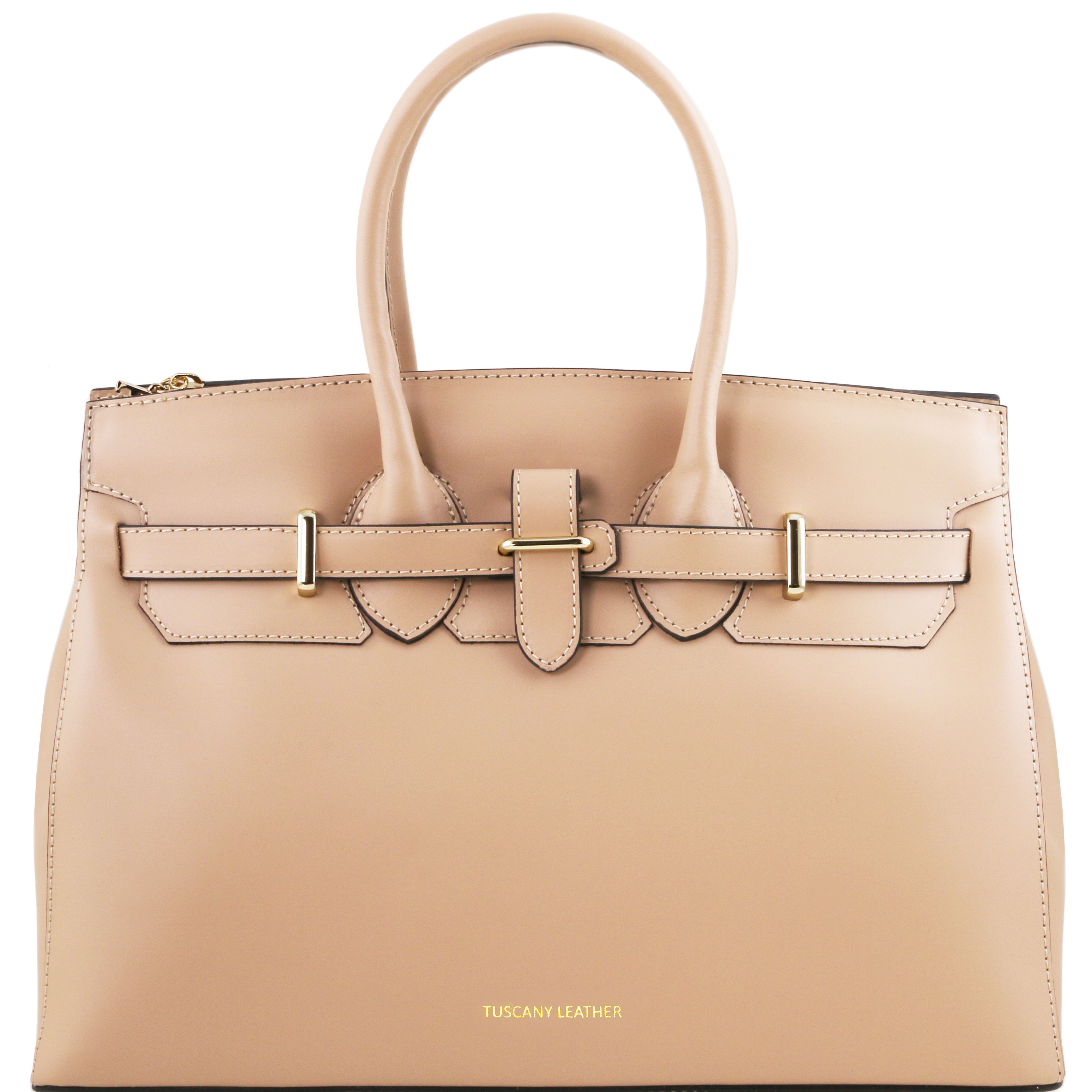 Elettra Leather handbag with golden hardware Light Taupe