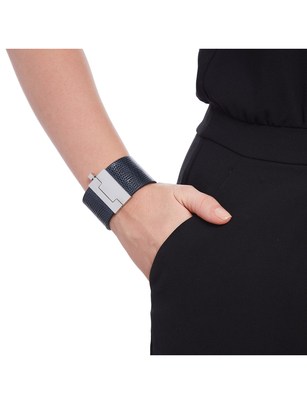 Bratara Cuff Din Piele Naturala De Soparla Blu Notte