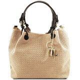 Geanta dama din piele printata bej Tuscany Leather, Keyluck