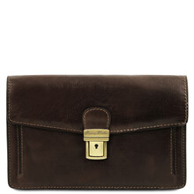 Borseta barbateasca Tuscany Leather din piele naturala maro inchis Tommy