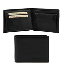 Portofel din piele Tuscany Leather cu trei pliuri si buzunar monede negru