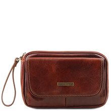 Borseta barbateasca din piele naturala Tuscany Leather, maro, Ivan