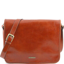 Geanta messenger barbati din piele naturala Tuscany Leather, honey, marime mare