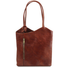 Geanta convertibila in rucsac Tuscany Leather din piele maro Patty