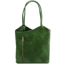 Geanta convertibila in rucsac Tuscany Leather din piele verde Patty