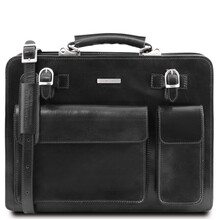 Servieta barbati din piele naturala Tuscany Leather, neagra, Venezia