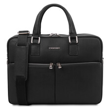 Geanta laptop din piele naturala neagra, Tuscany Leather, Treviso