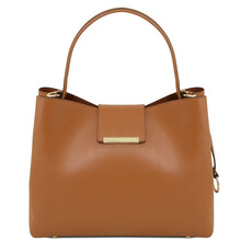 Geanta dama din piele saffiano coniac, Tuscany Leather, Clio