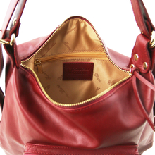 Rucsac dama si geanta de umar 2in1 Tuscany Leather din piele rosie