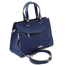 Geanta dama din piele naturala Tuscany Leather, TL Bag, albastru inchis