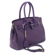 Geanta dama din piele printata violet, Tuscany Leather, TL Bag