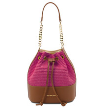 Geanta dama piele fucsia, cu efect de paie Tuscany Leather